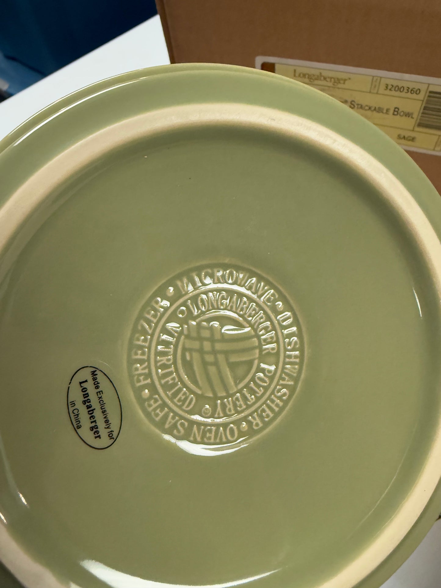 Longaberger stackable bowl in sage
