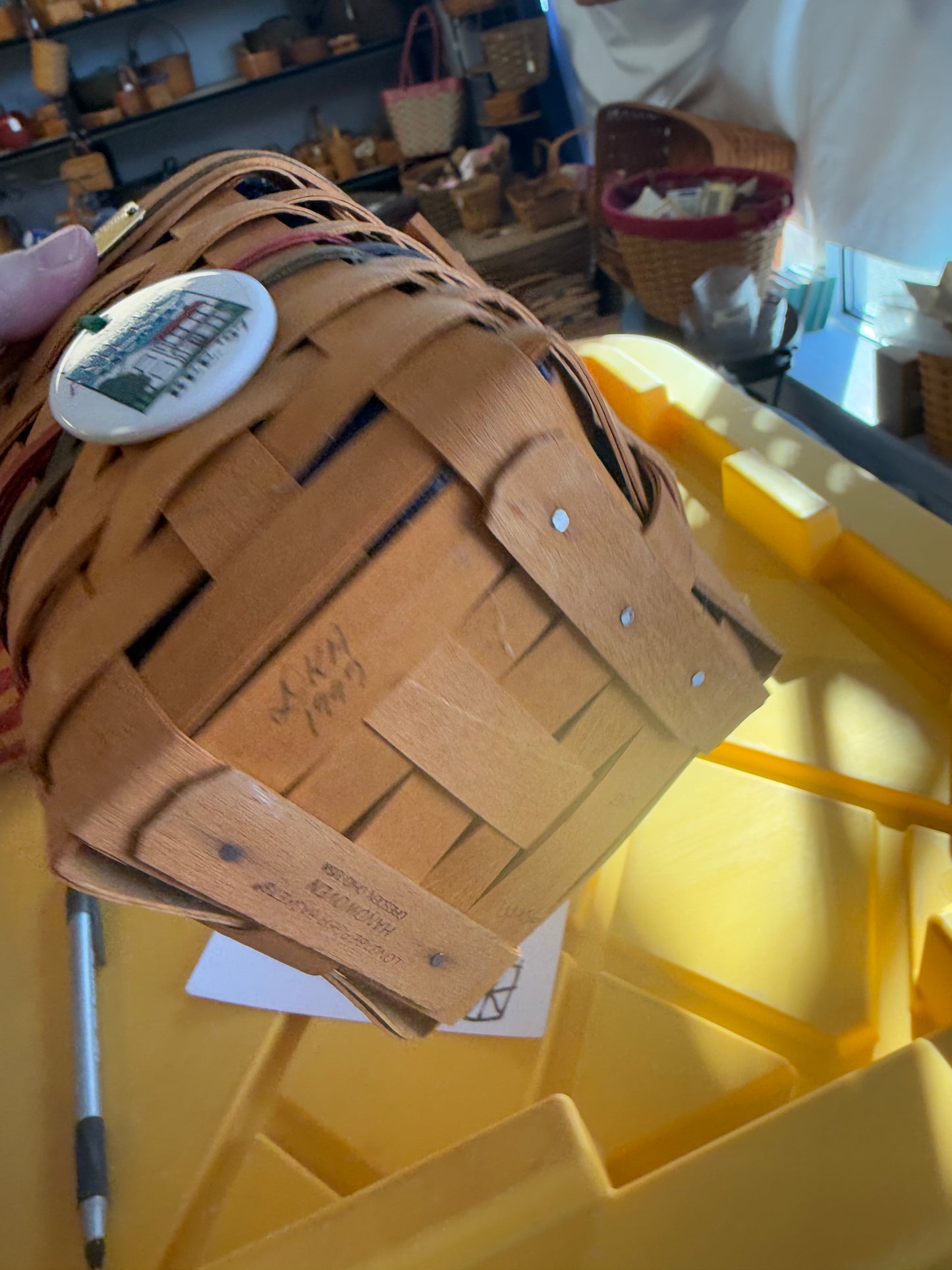 Longaberger 97 bee basket with liner, protector, and tie on