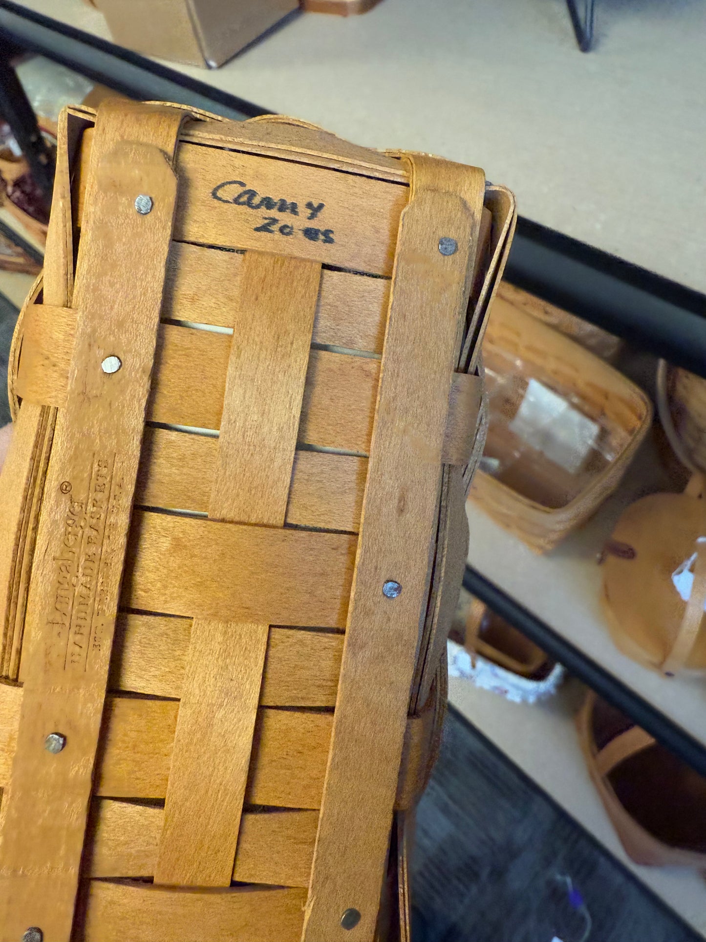 Longaberger 2005 woven memories basket with liner, protector, and tie on