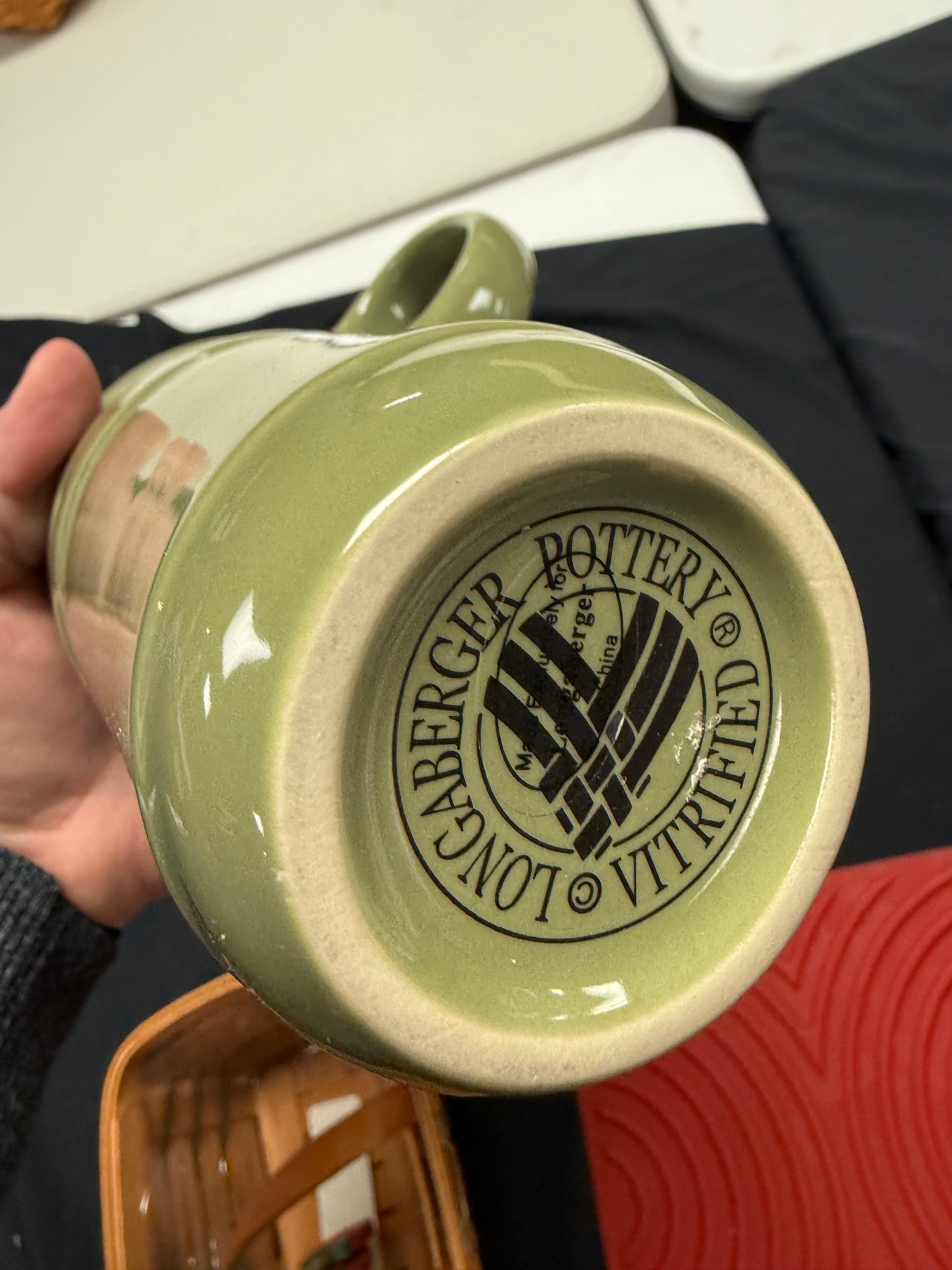Longaberger travel mug in Sage with lid