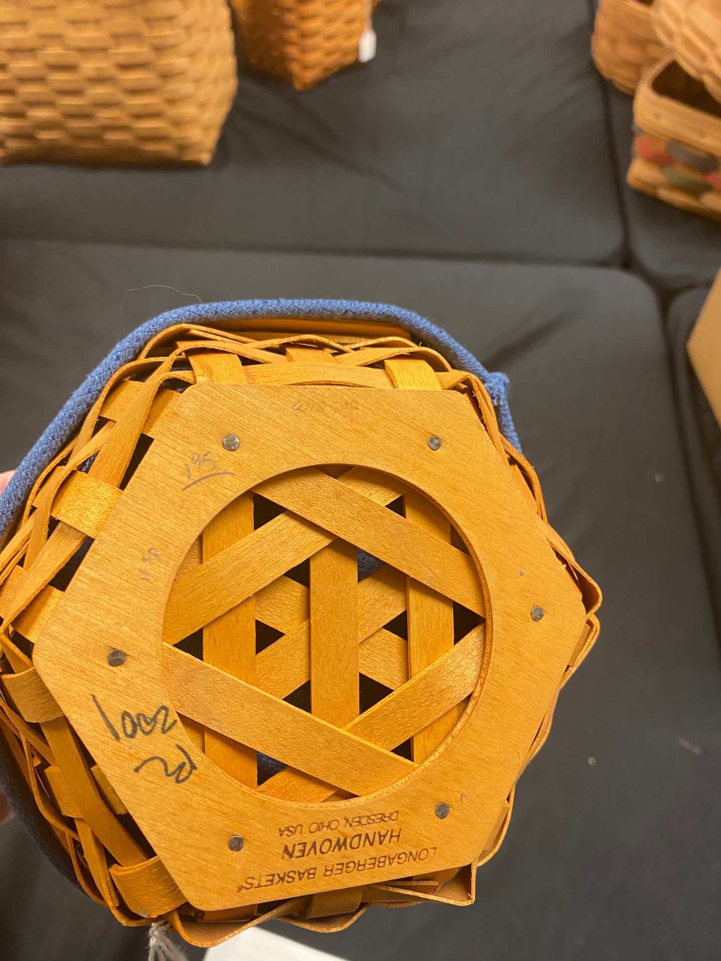 Longaberger sage basket with liner and protector