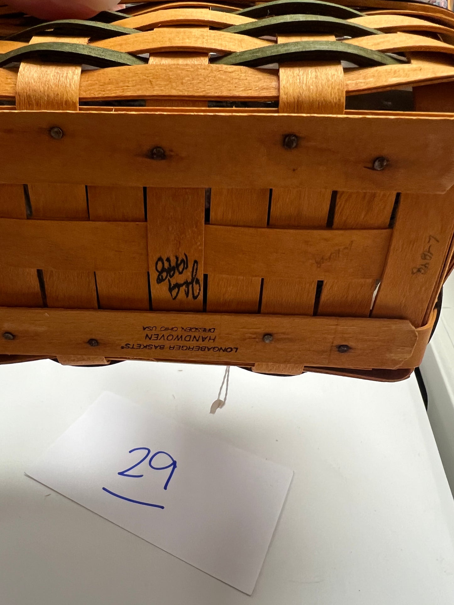 Longaberger green sweet treats basket with liner, protector & tie on