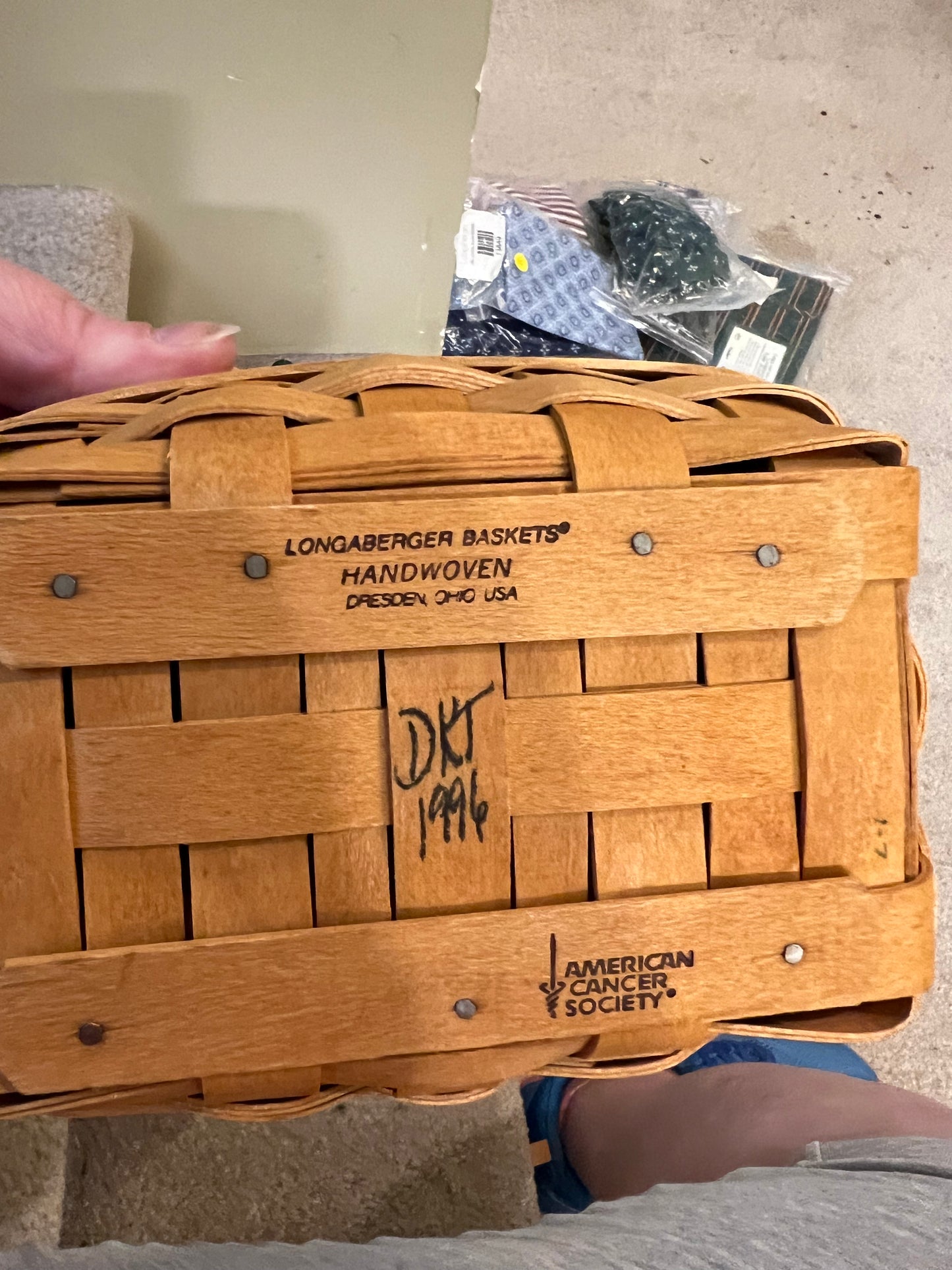 Longaberger 1996 horizon of hope basket with liner & protector