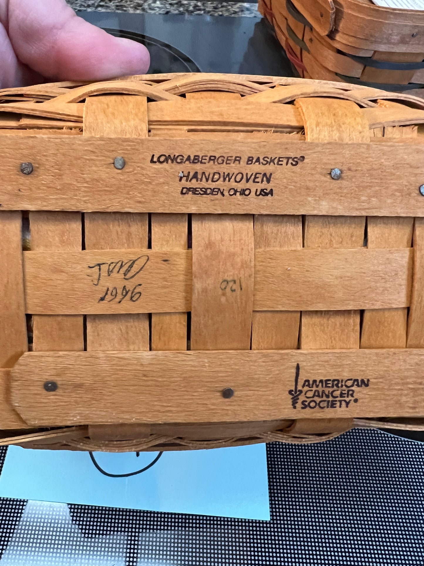 Longaberger 1996 horizon of hope basket with liner & protector