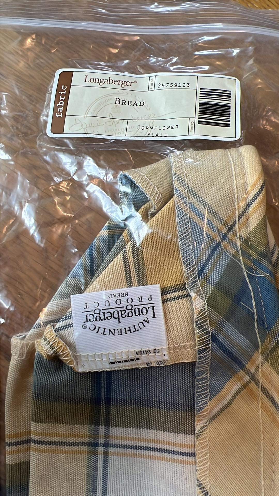 Longaberger Bread or Bakery Liner in Cornflower Plaid