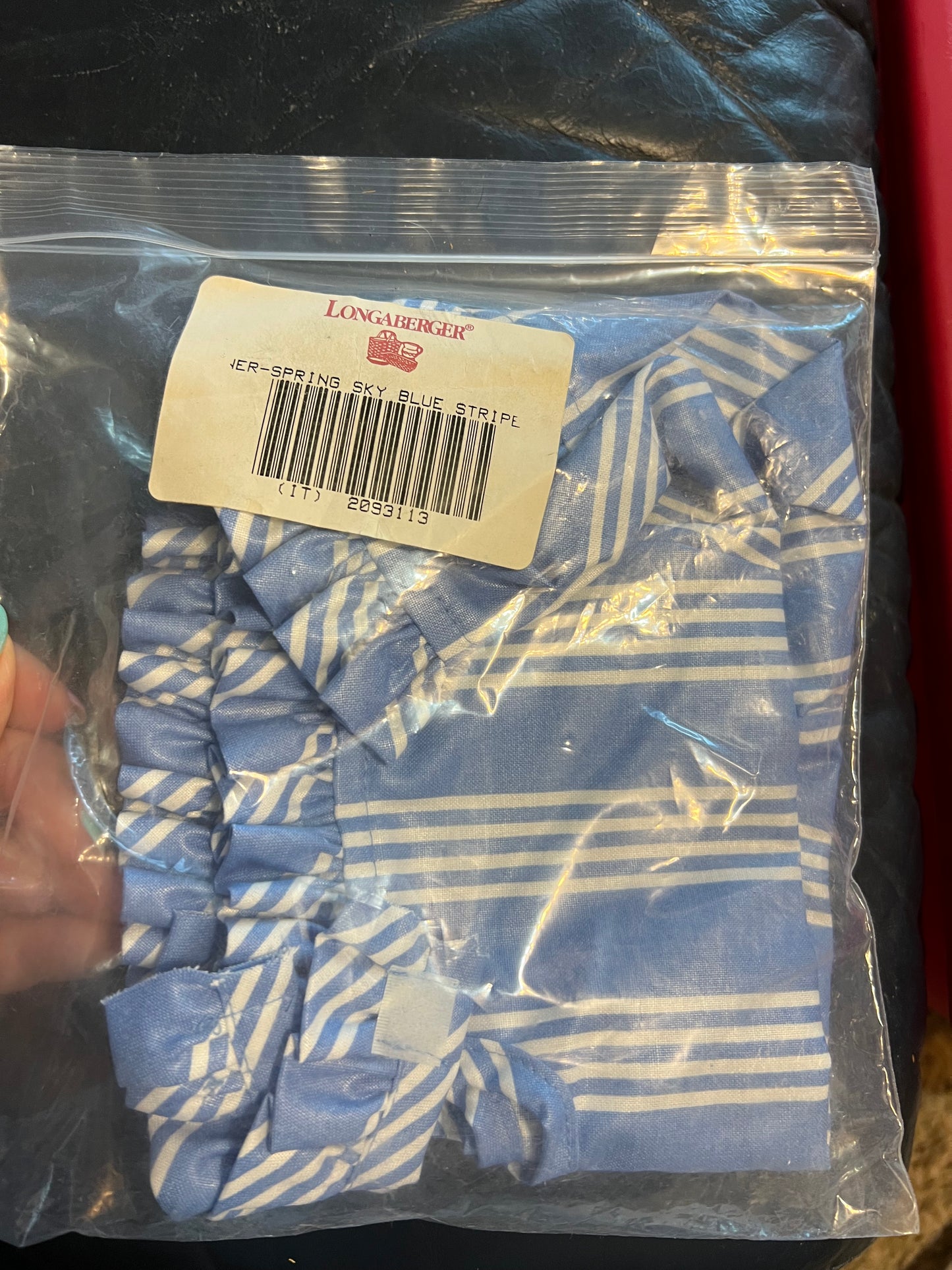 Longaberger spring liner in sky blue stripe