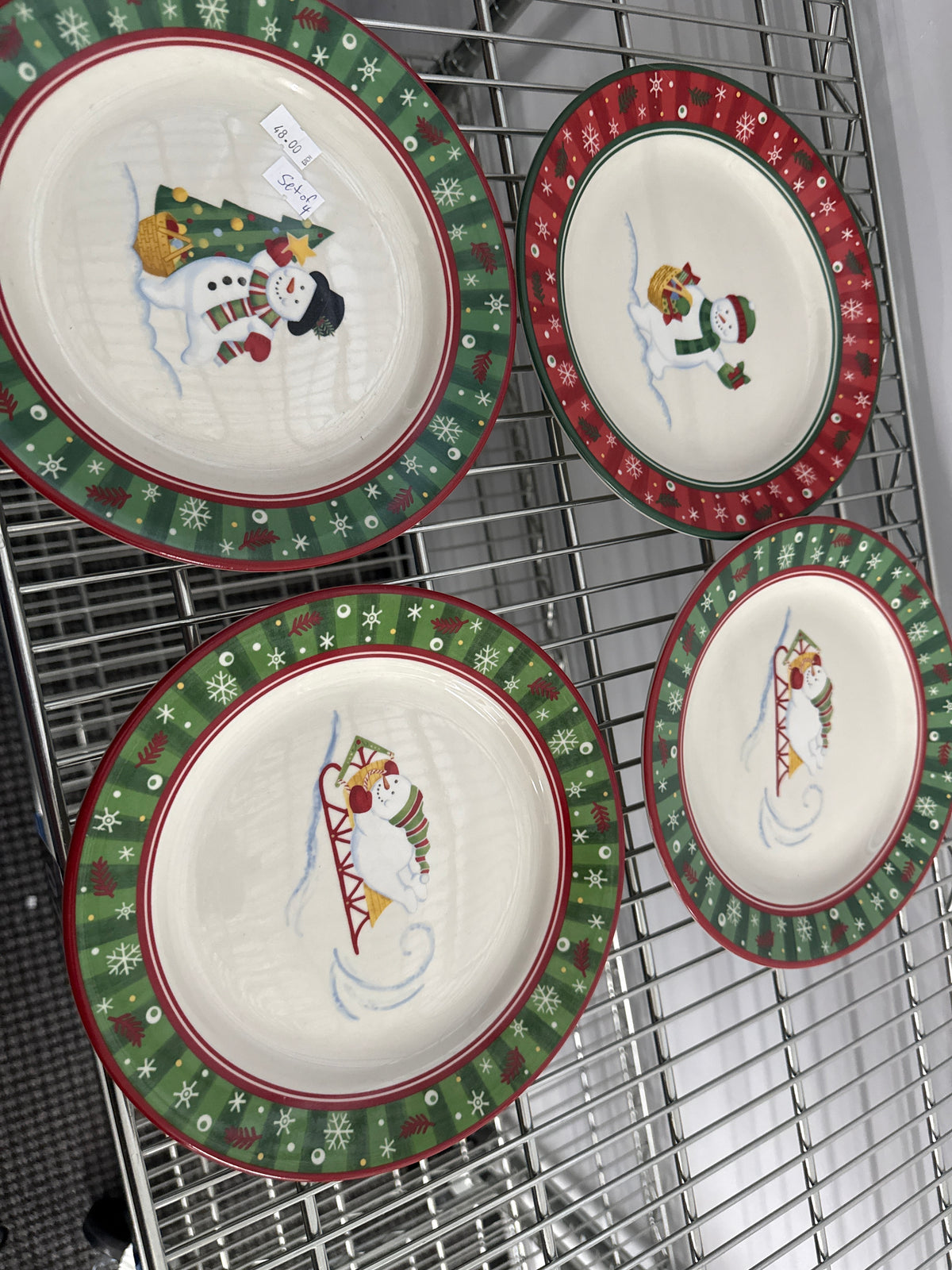 Longaberger set of 4 snowman snack plates