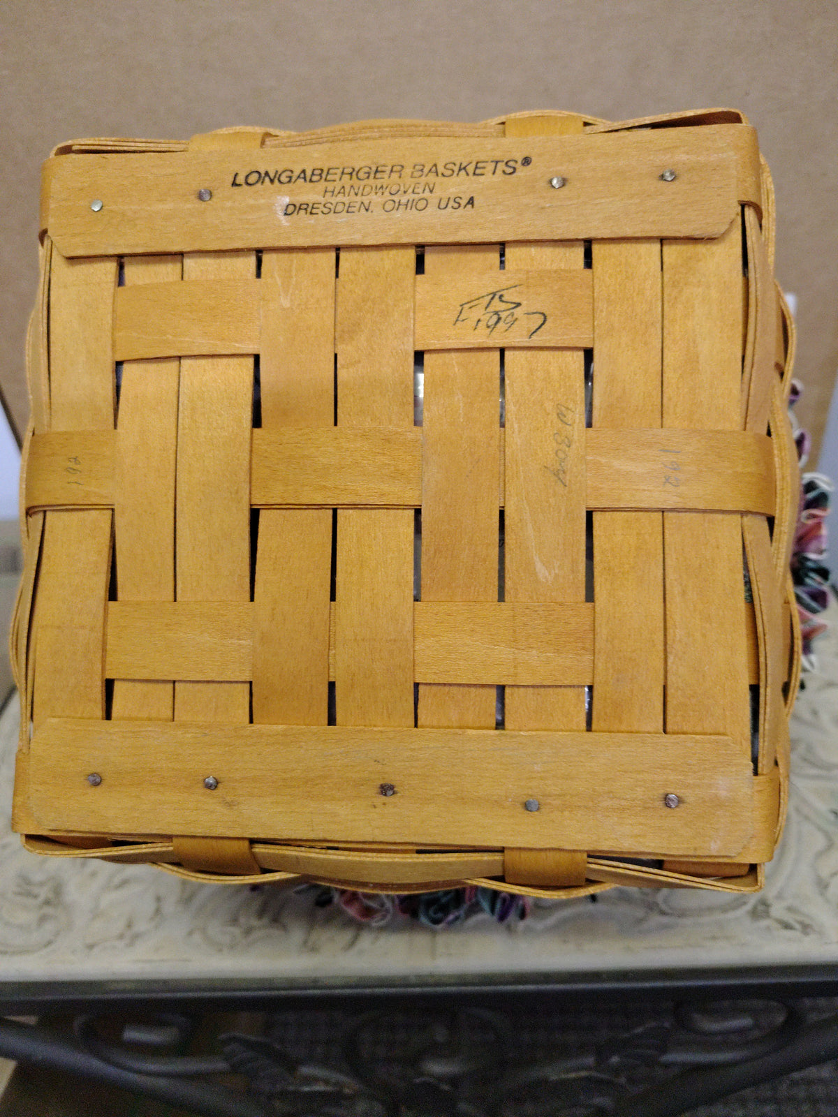Longaberger Petunia basket with liner, protector and tie on