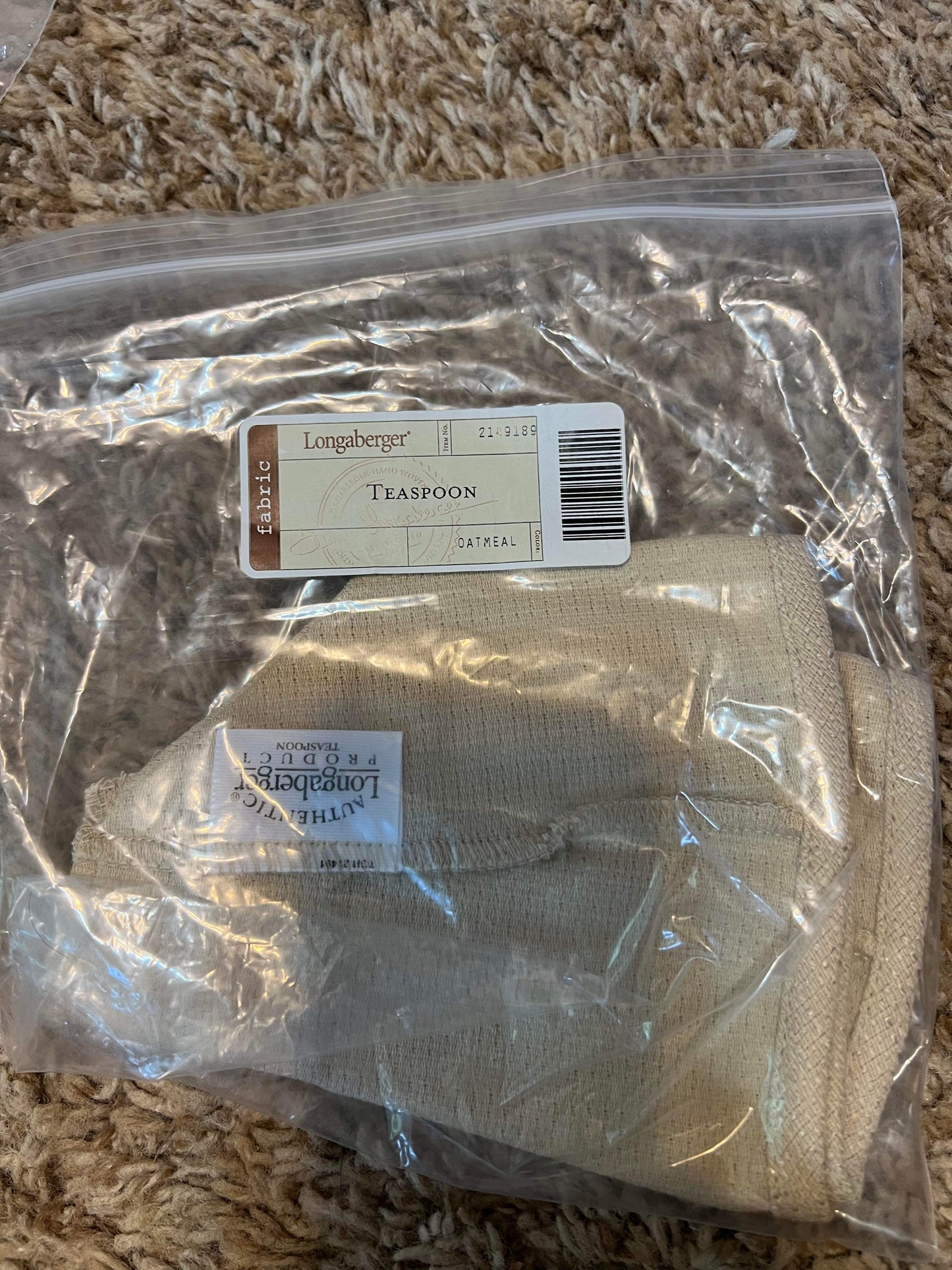 Longaberger Teaspoon Liner in Oatmeal