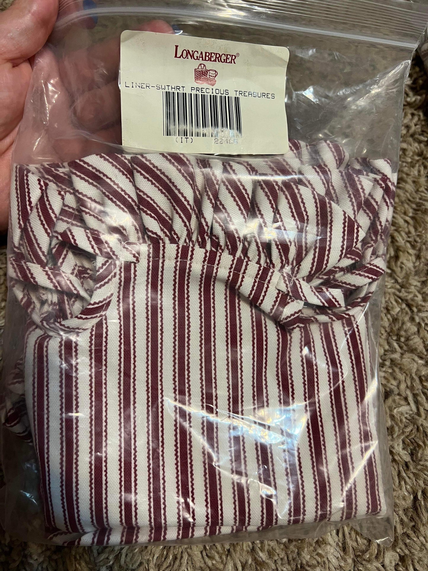 Longaberger Sweetheart Precious Treasures Liner in Red Ticking