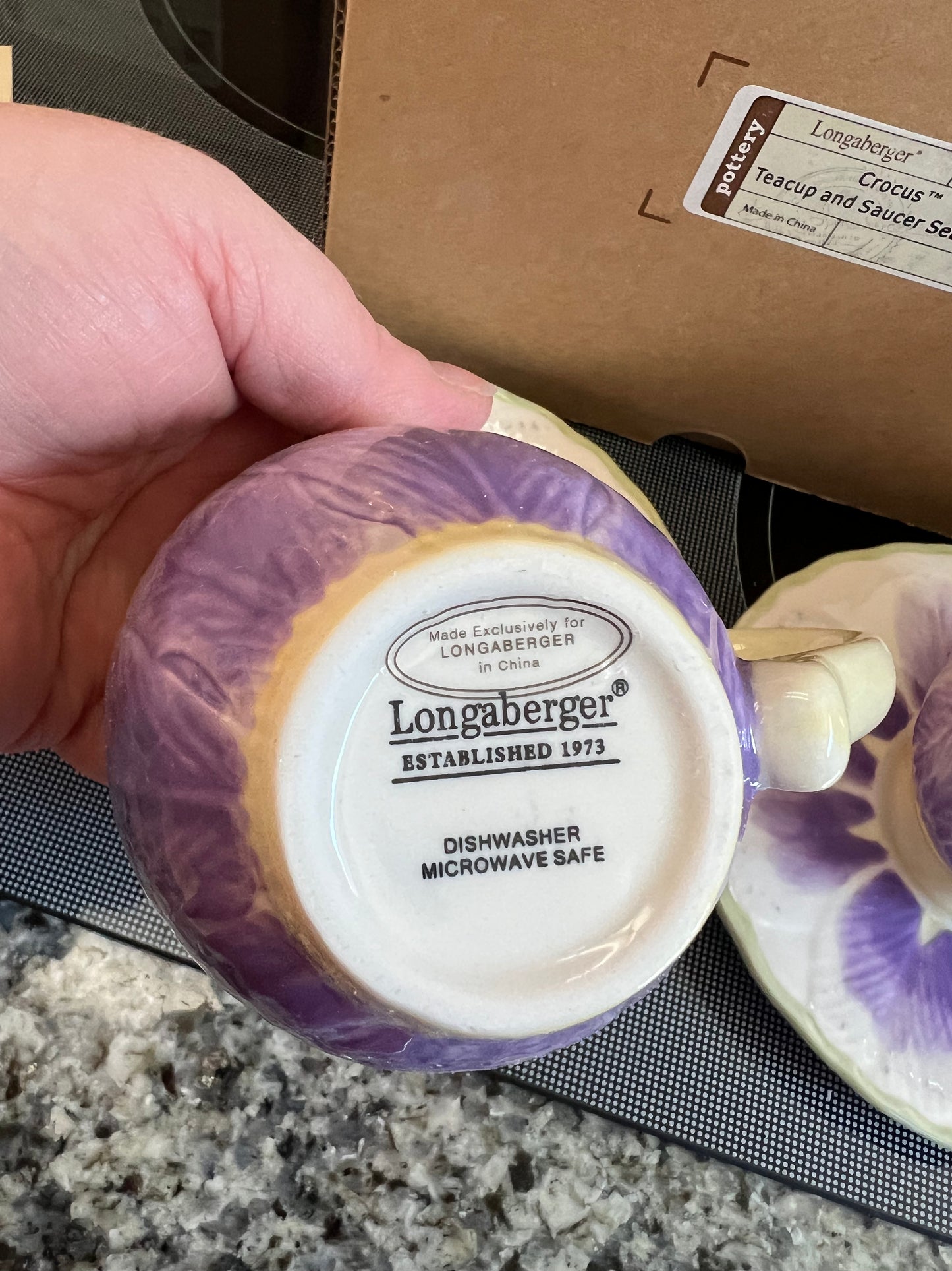 Longaberger crocus teacup & saucer set of 2