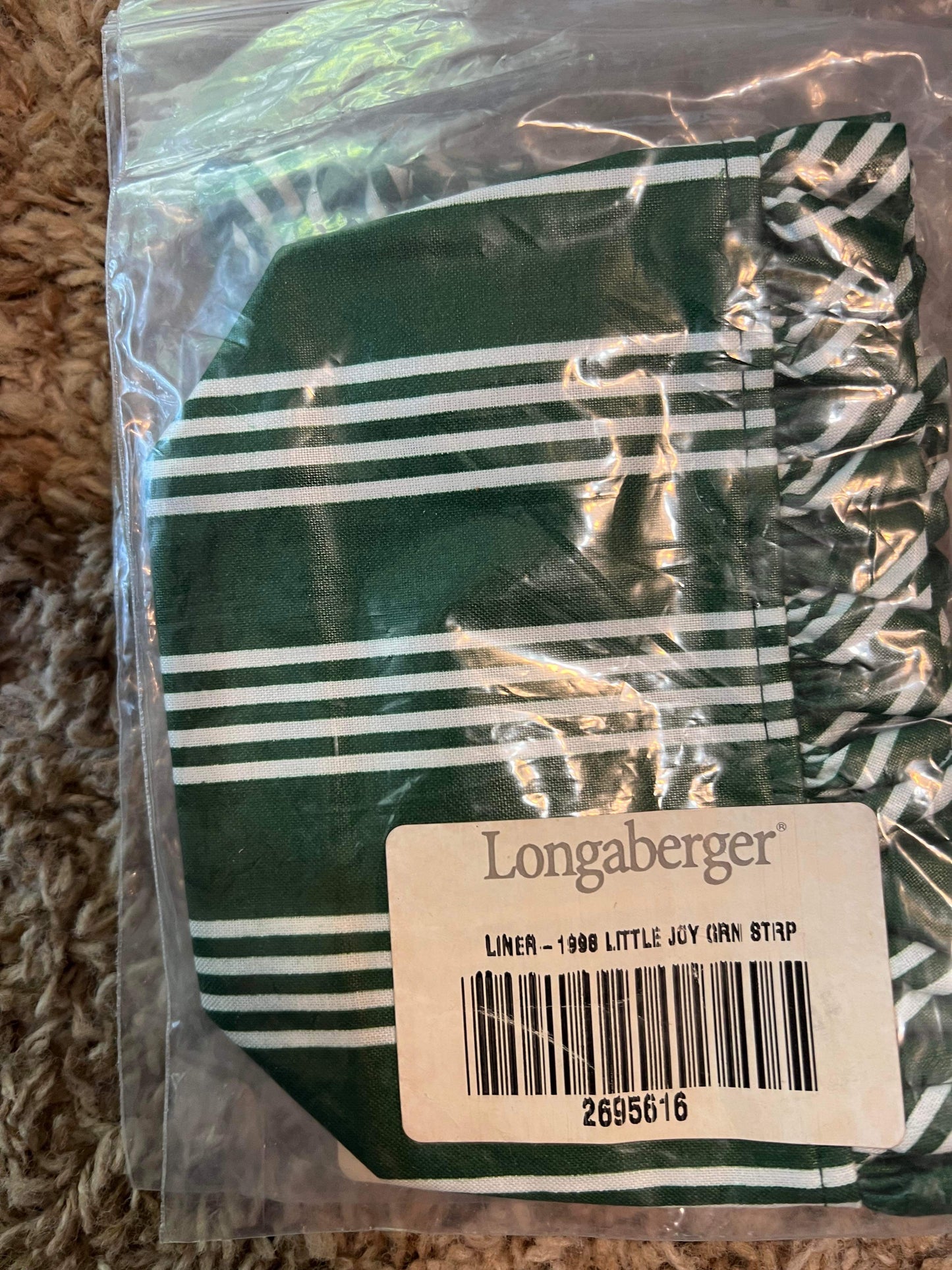 Longaberger 1998 Little Joy Liner in Hunter Green Stripe