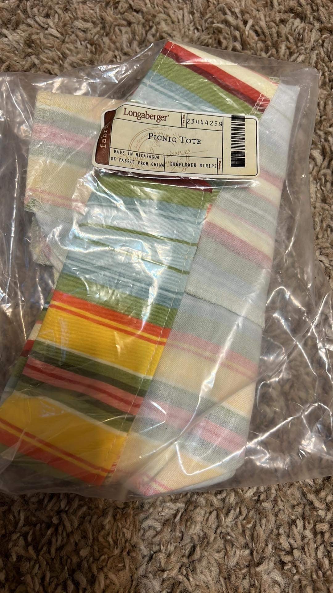 Longaberger Picnic Tote Liner in Sunflower Stripe
