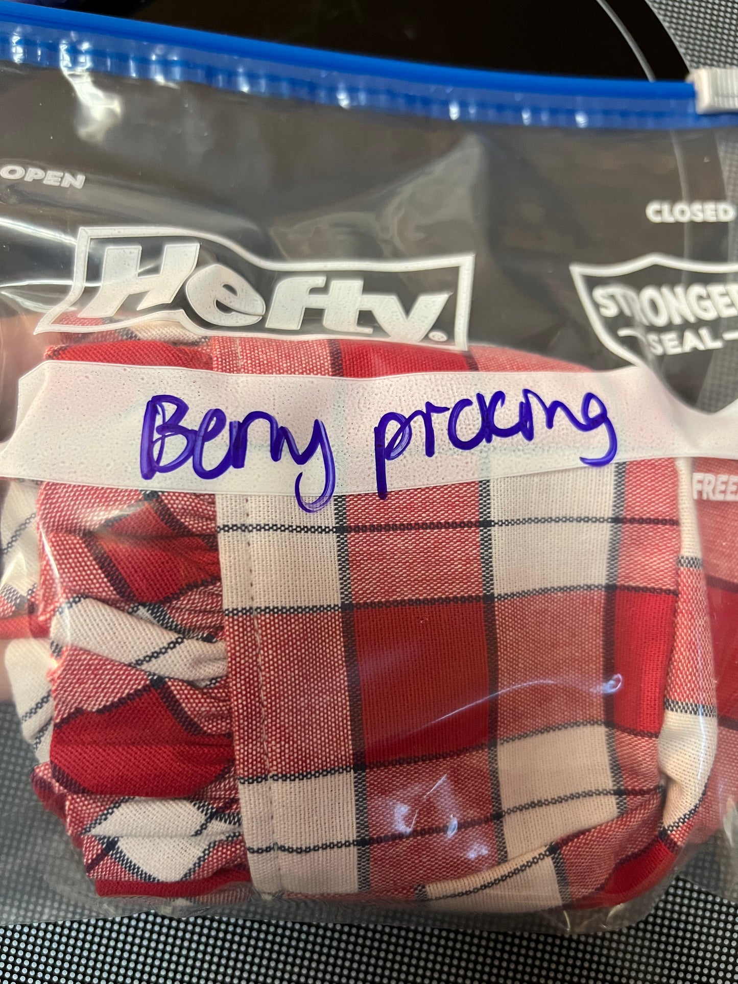 Longaberger Berry picking liner in picnic plaid