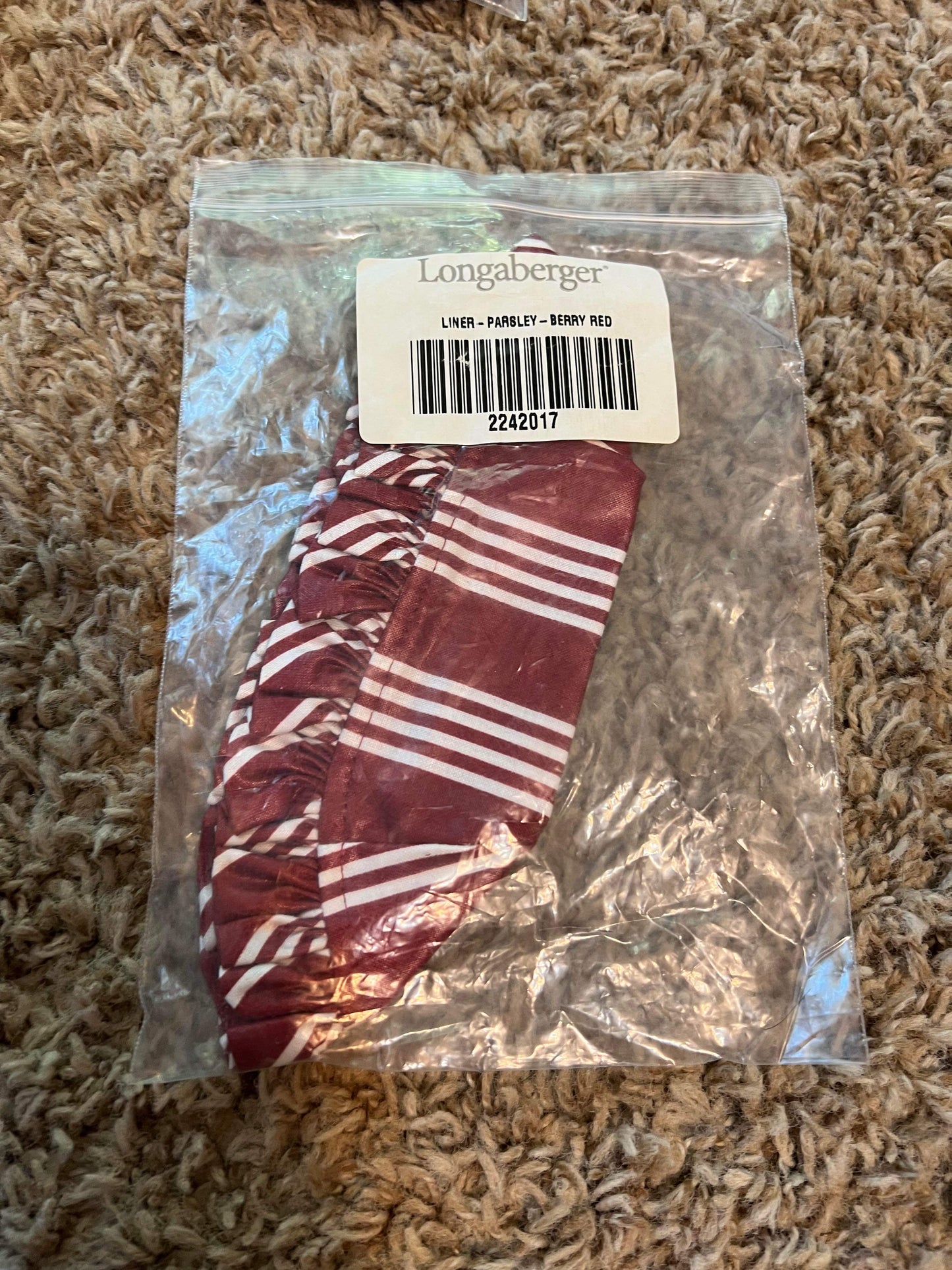 Longaberger Parsley Liner in Berry Red Stripe