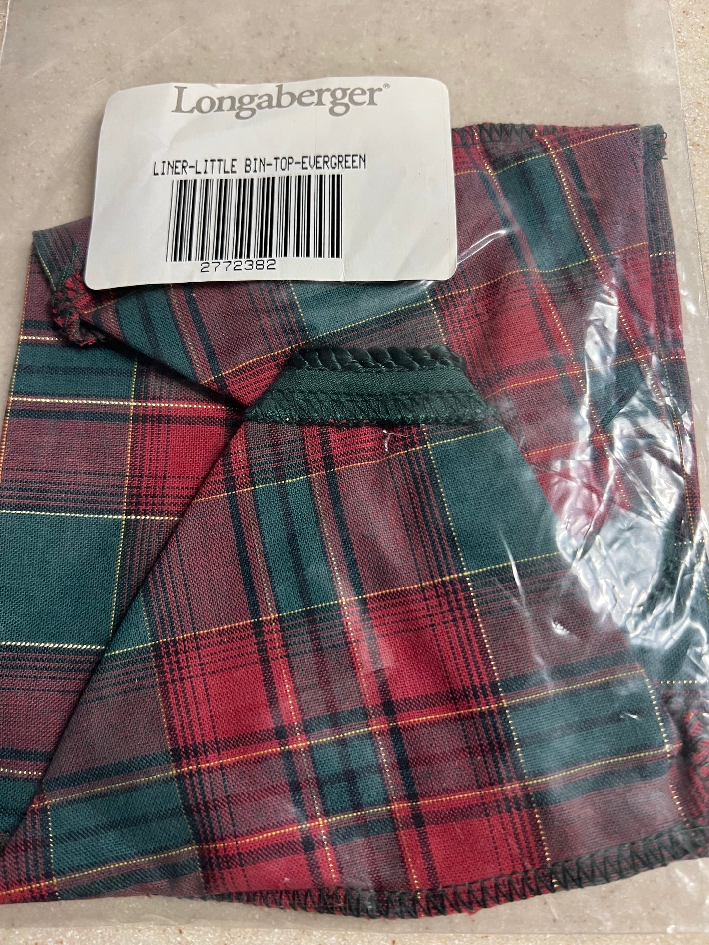 Longaberger Little Bin Top Liner in Evergreen Plaid