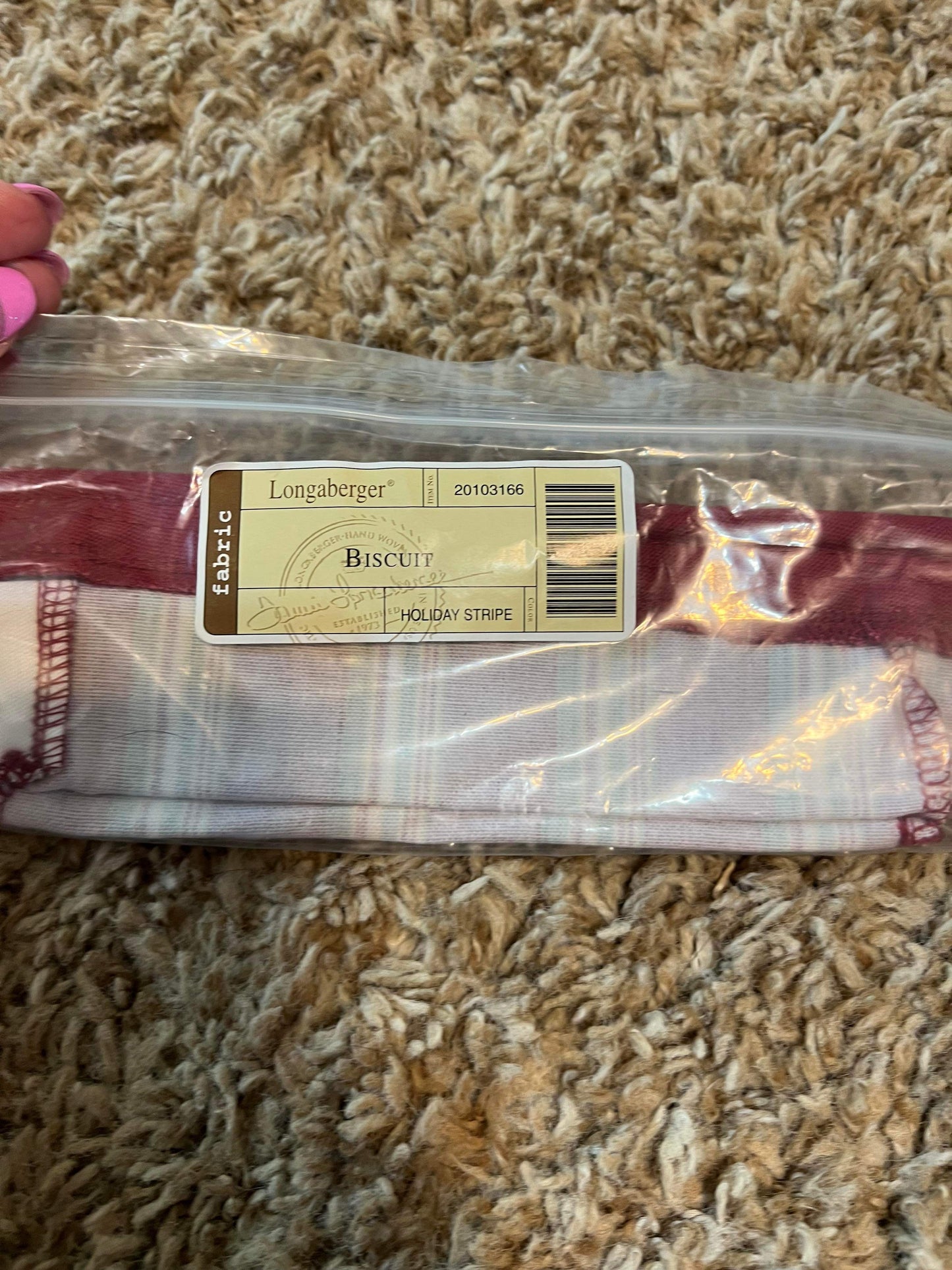 Longaberger Bisuit Liner in Holiday Stripe