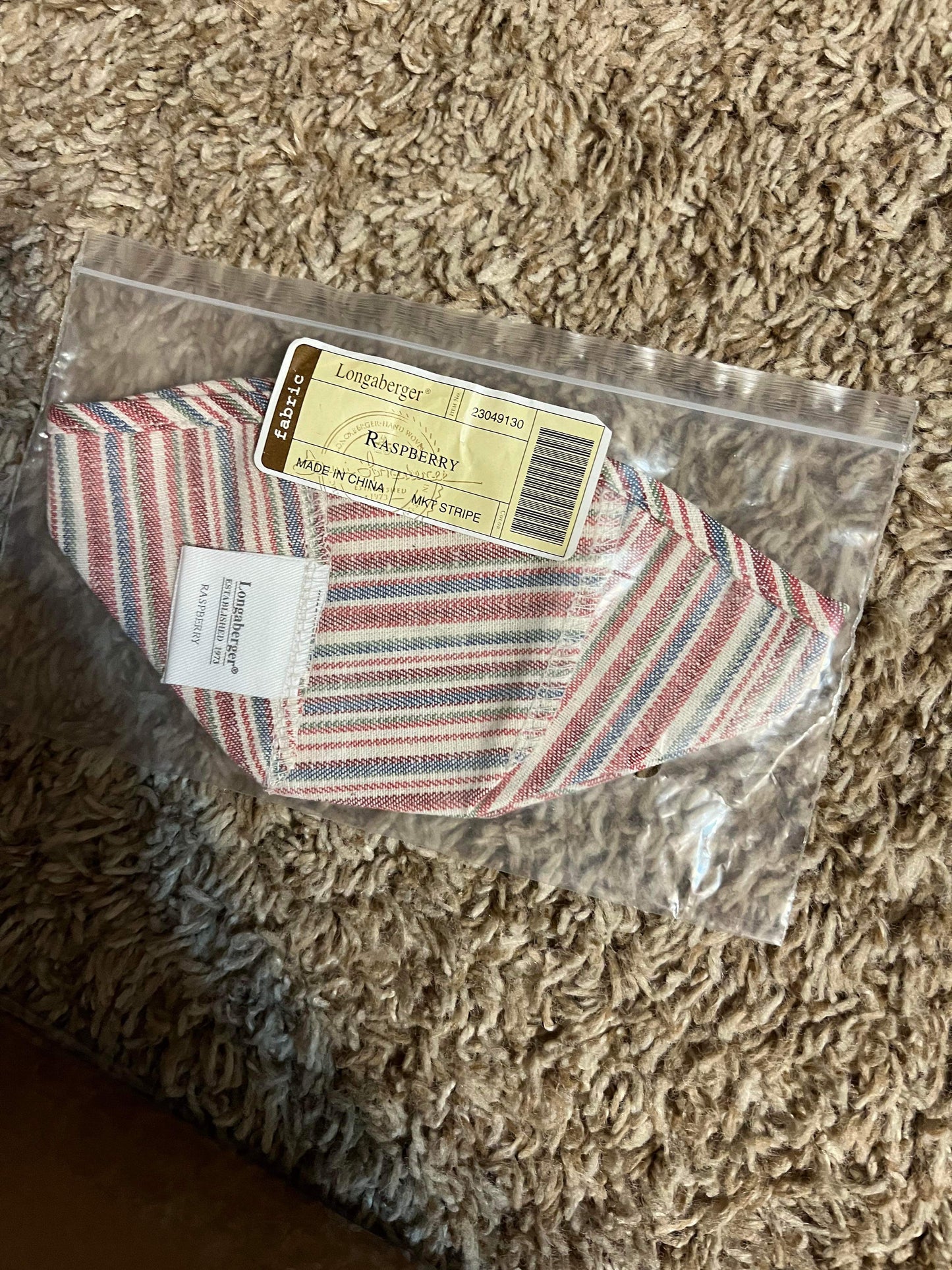 Longaberger Raspberry Liner in Market Stripe