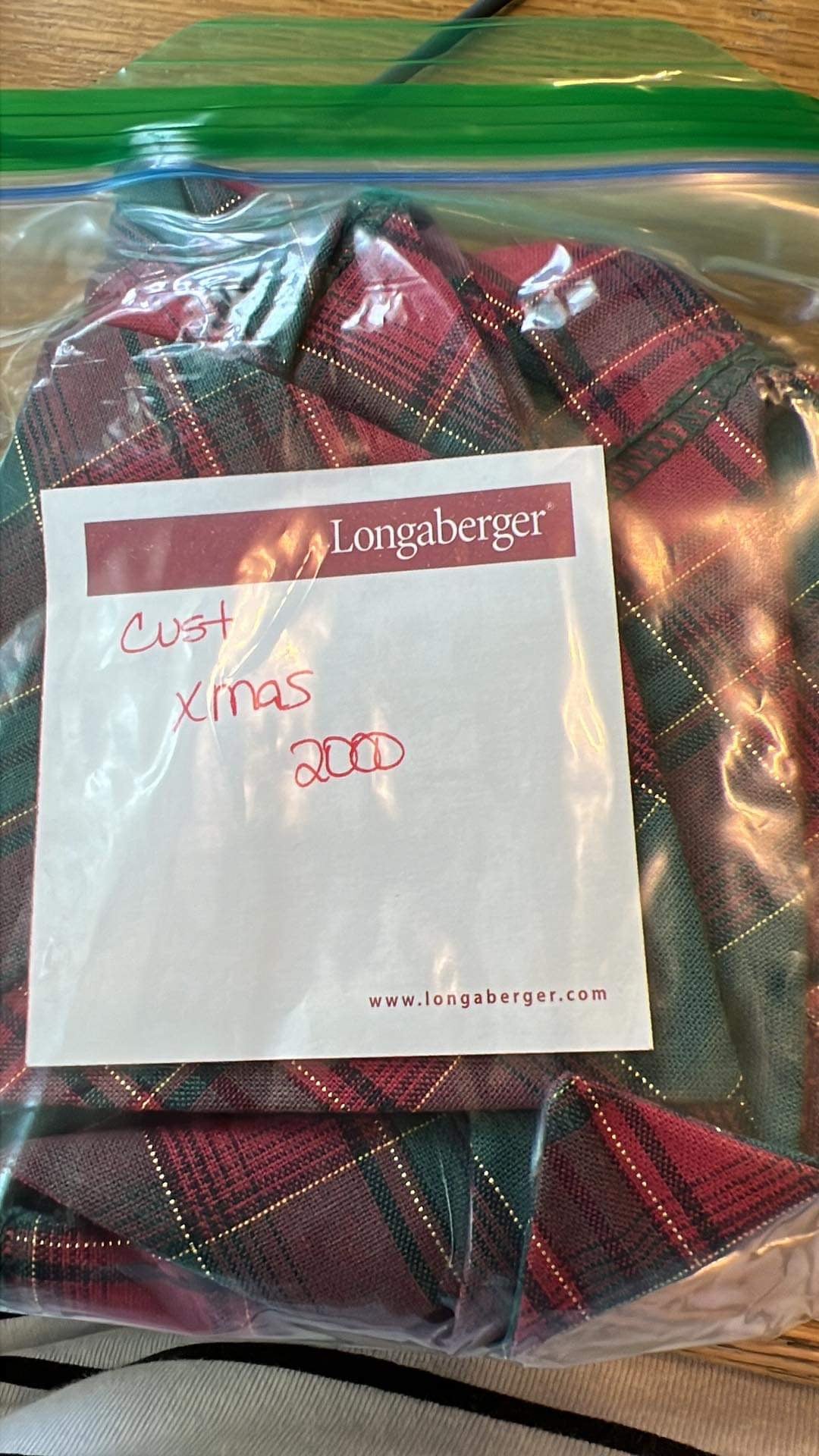 Longaberger Customer Christmas 2000 Liner in Plaid Tidings