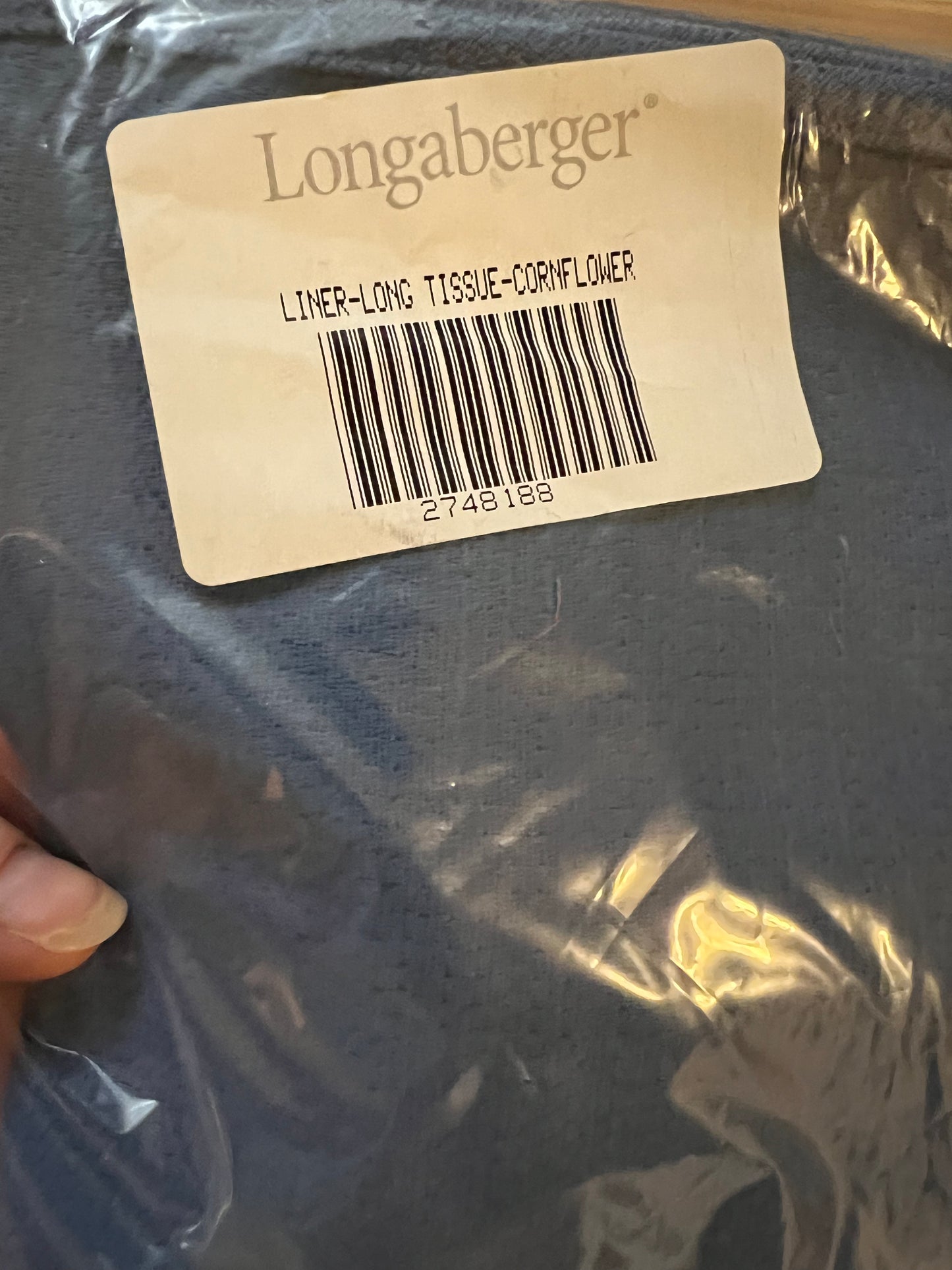 Longaberger long tissue liner in cornflower