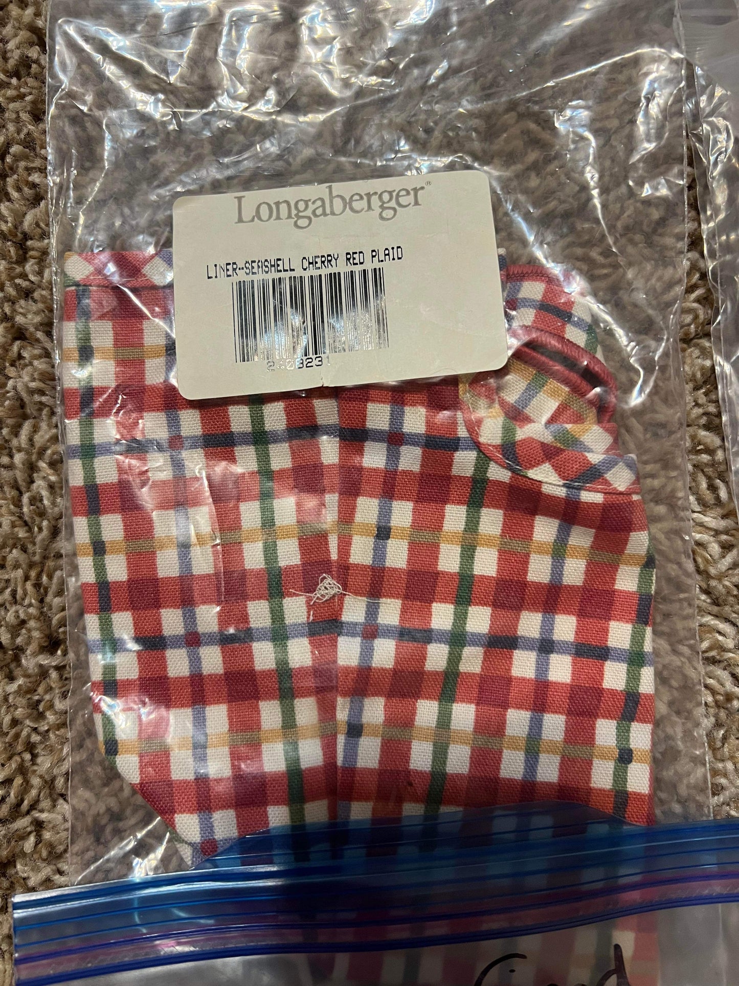 Longaberger Seashell Liner in Cherry Red Plaid
