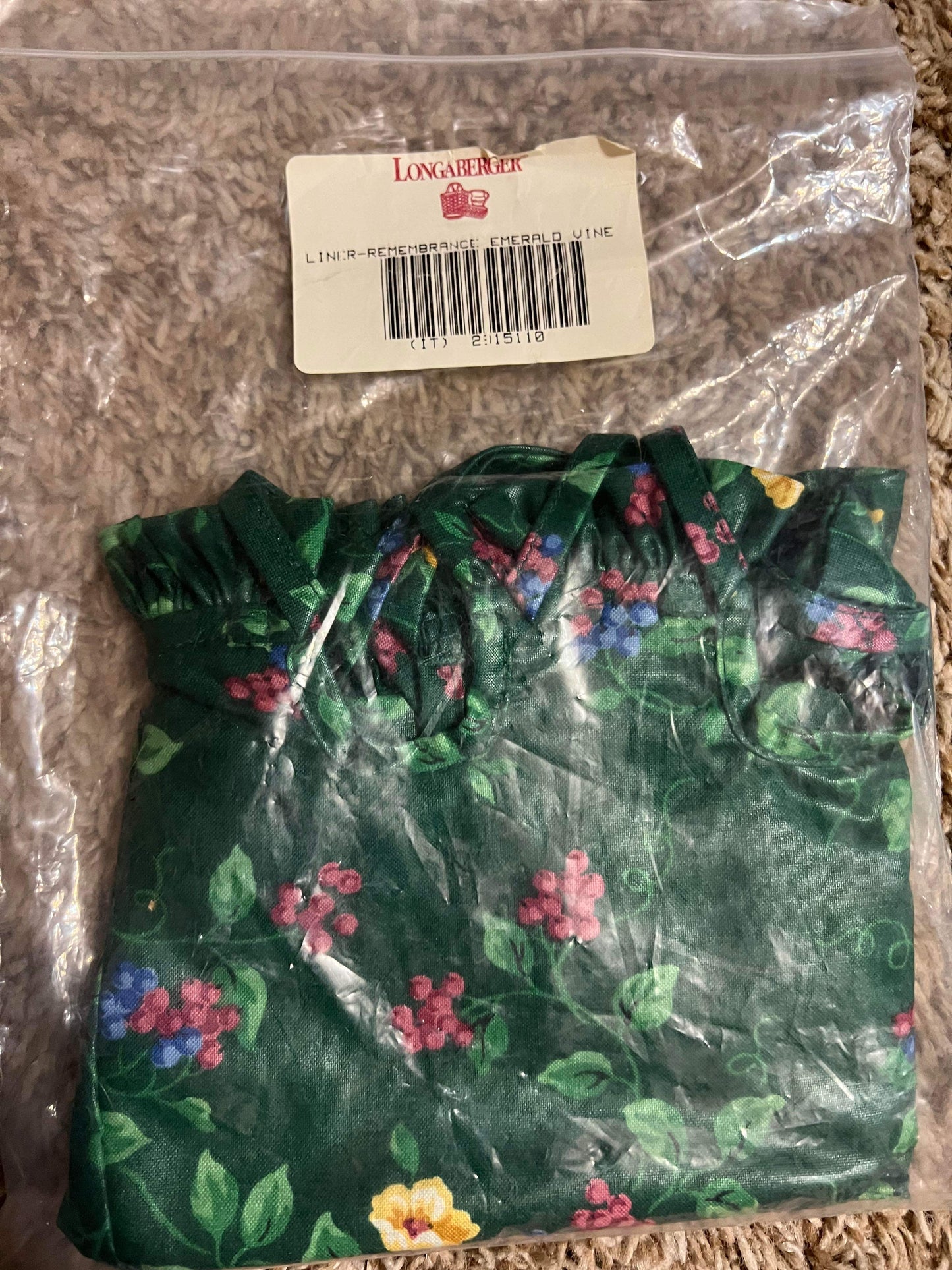 Longaberger Remembrance Liner in Emerald Vine