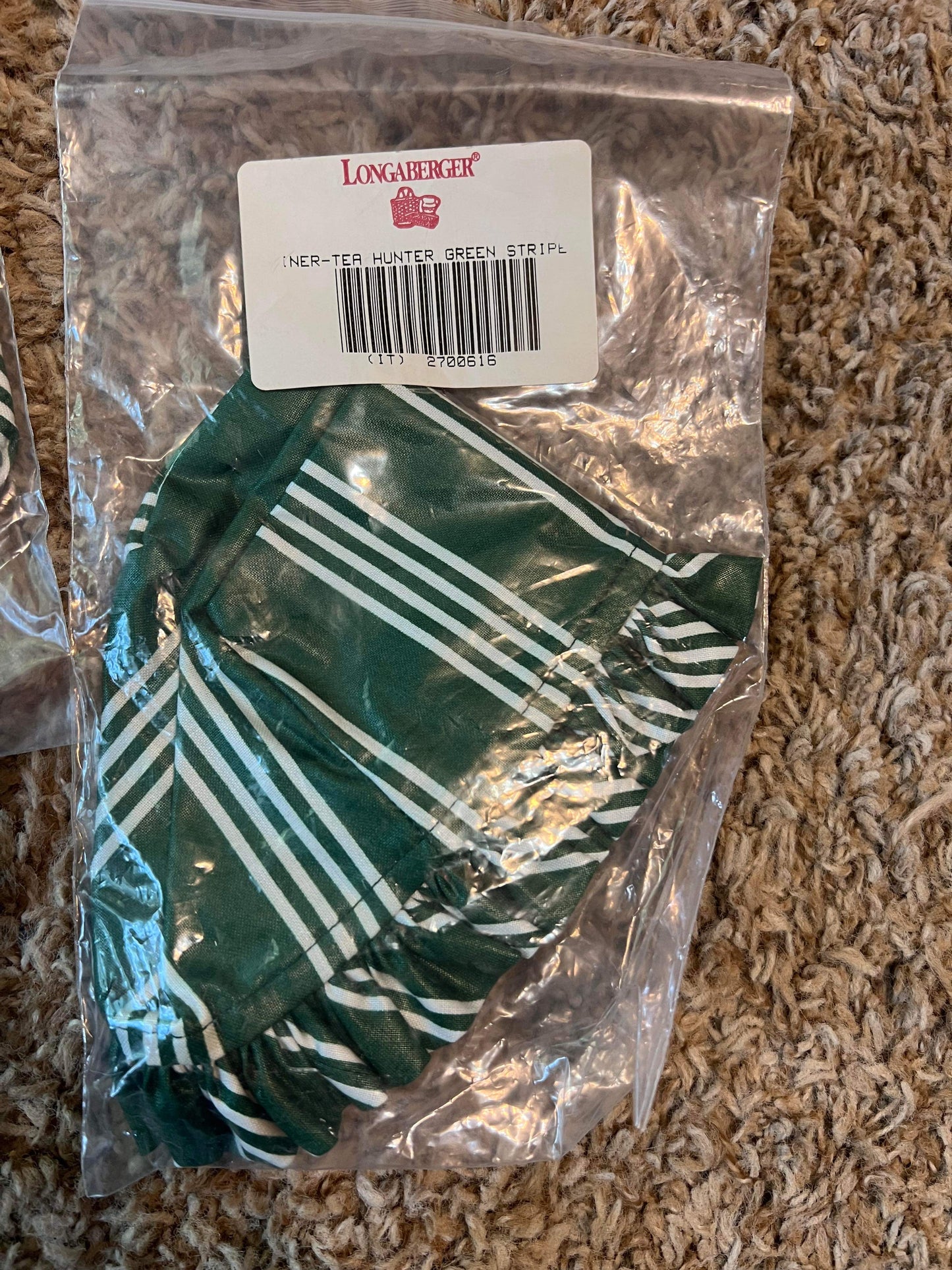 Longaberger Tea Liner in Hunter Green Stripe