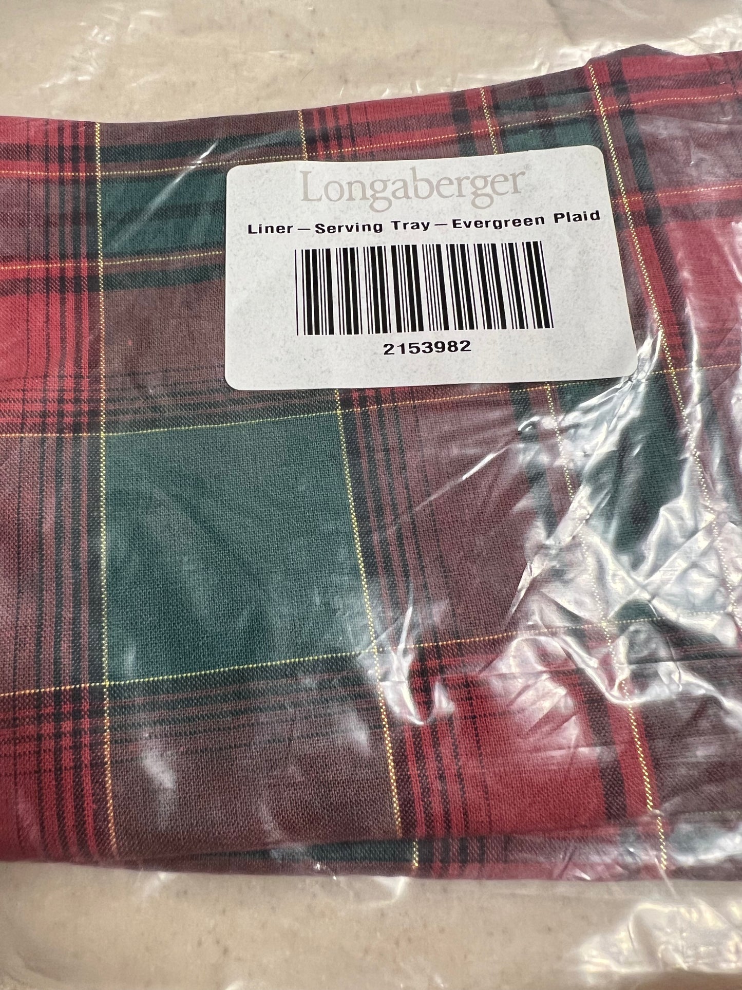 Longaberger Serving Tray Liner in Evergreen Plaid