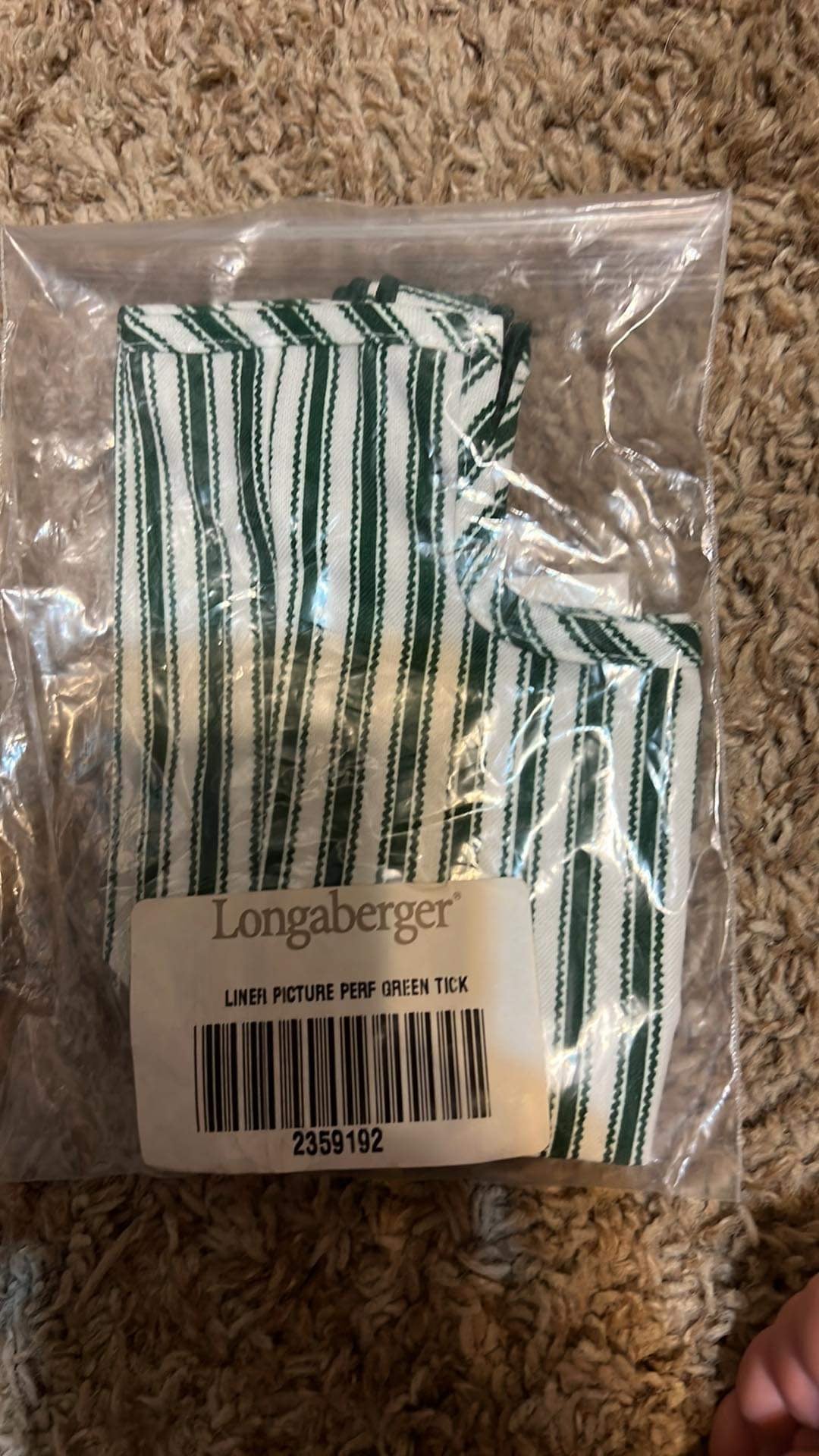 Longaberger Picture Perfect Liner in Green Ticking