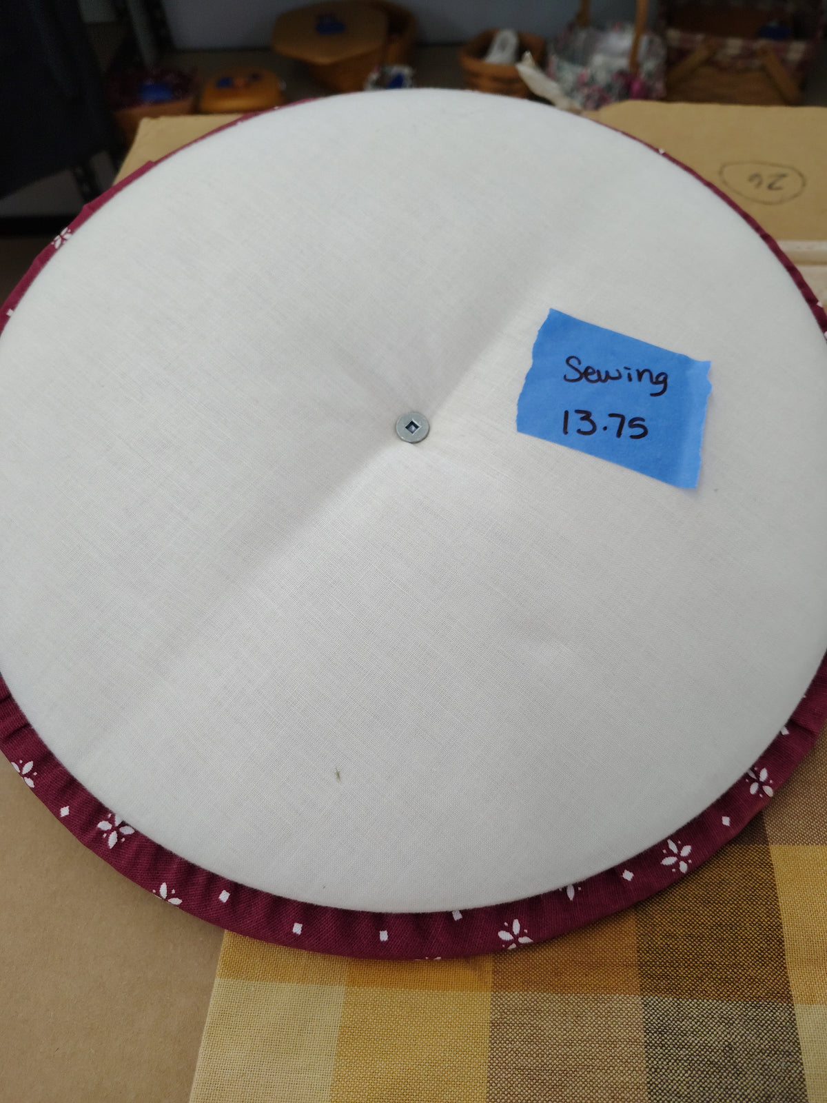 Longaberger 13.75" sewing lid in Traditional Red