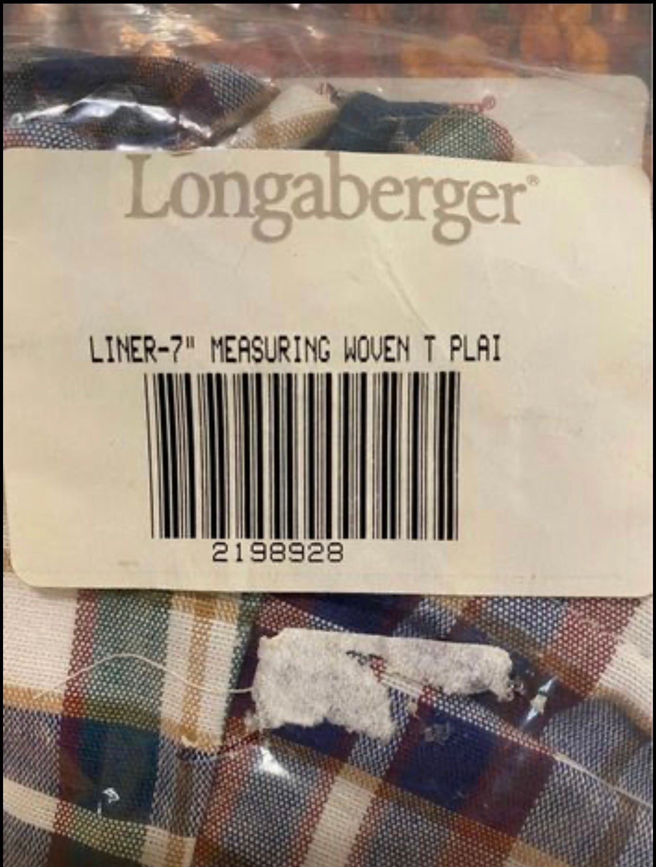 Longaberger 7” measuring liner in woven tradition plaid