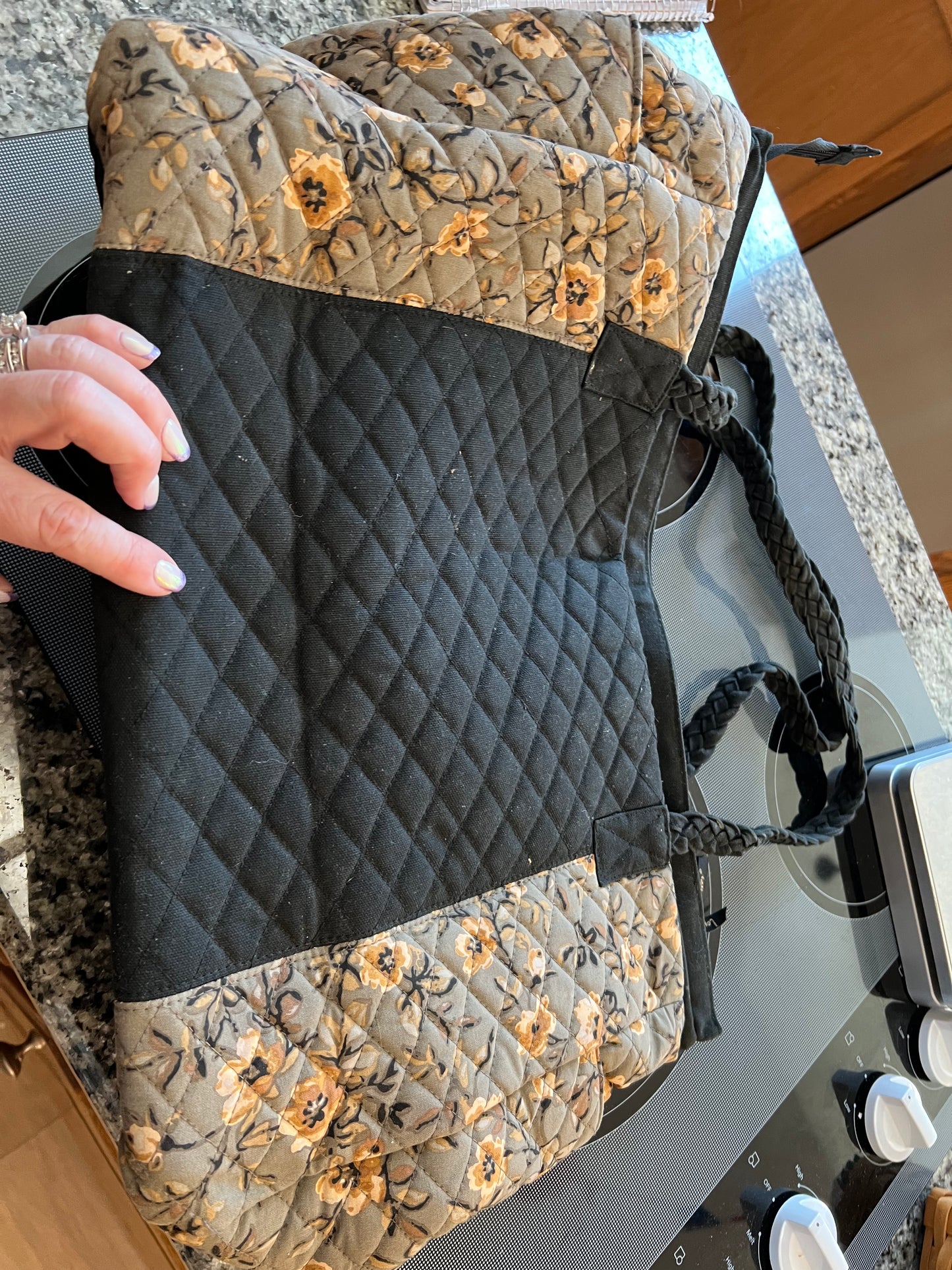 Longaberger khaki floral tote bag