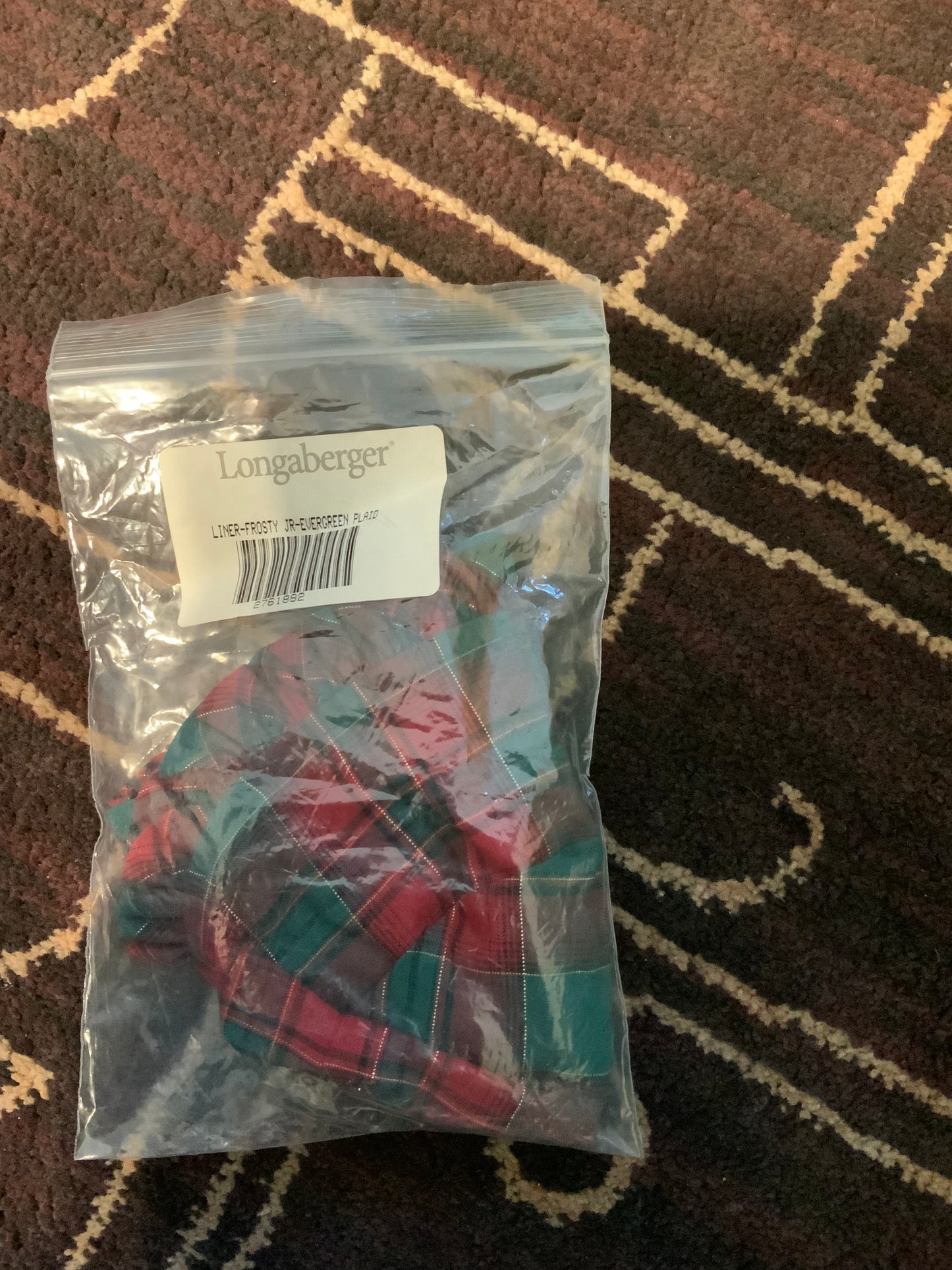 Longaberger frosty jr liner in evergreen plaid