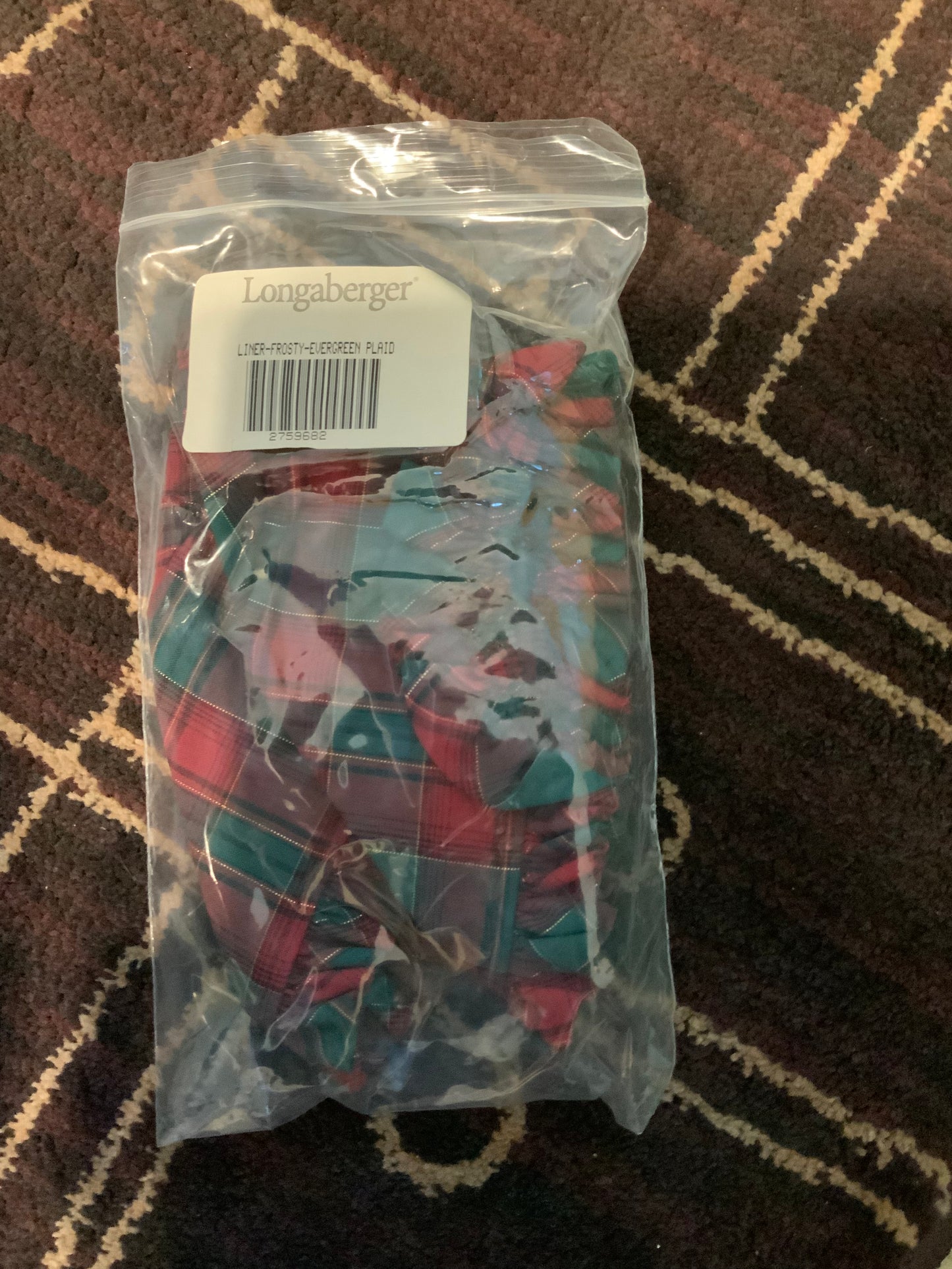 Longaberger frosty liner in evergreen plaid