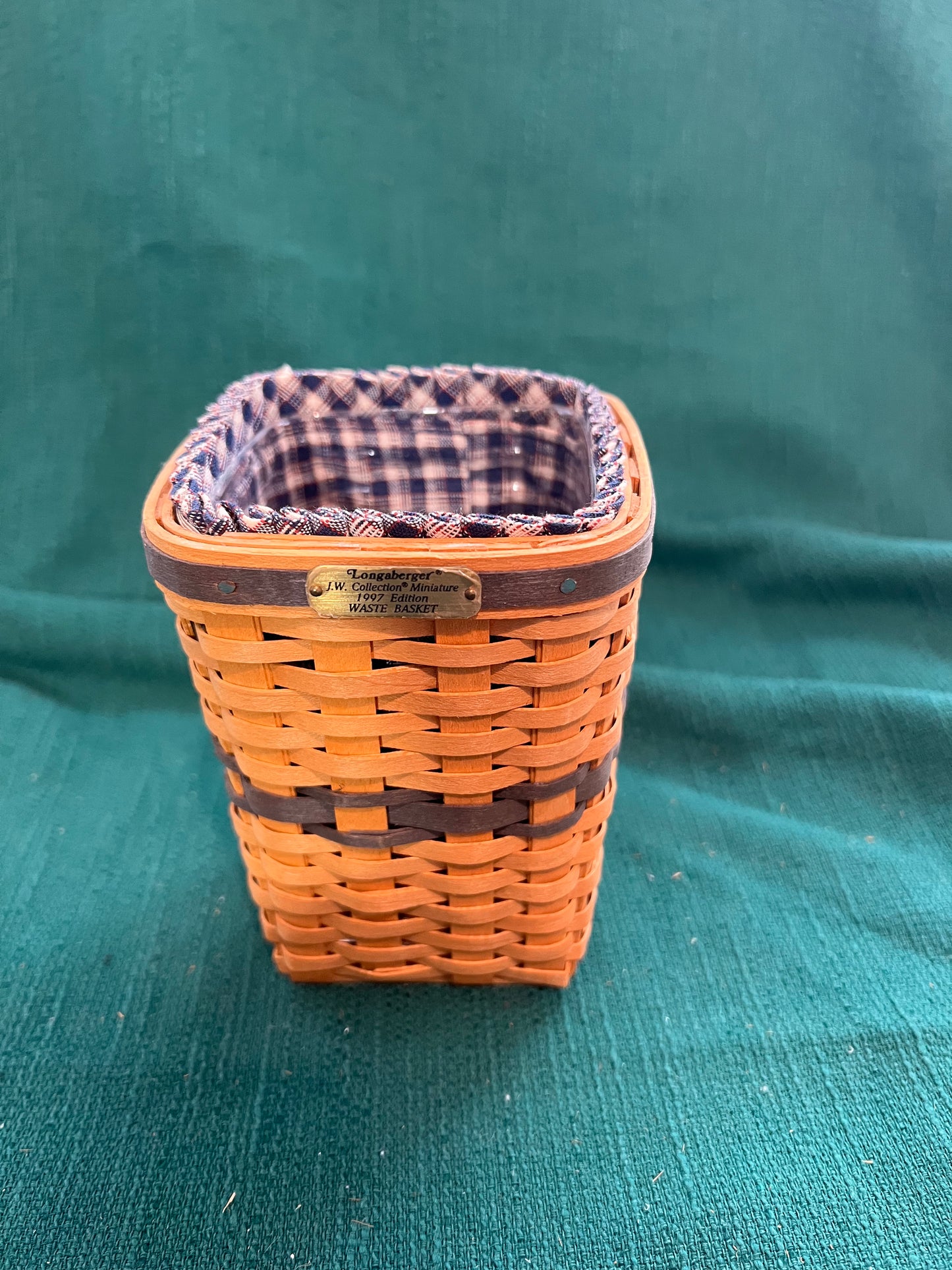 Longaberger mini waste basket with liner & protector