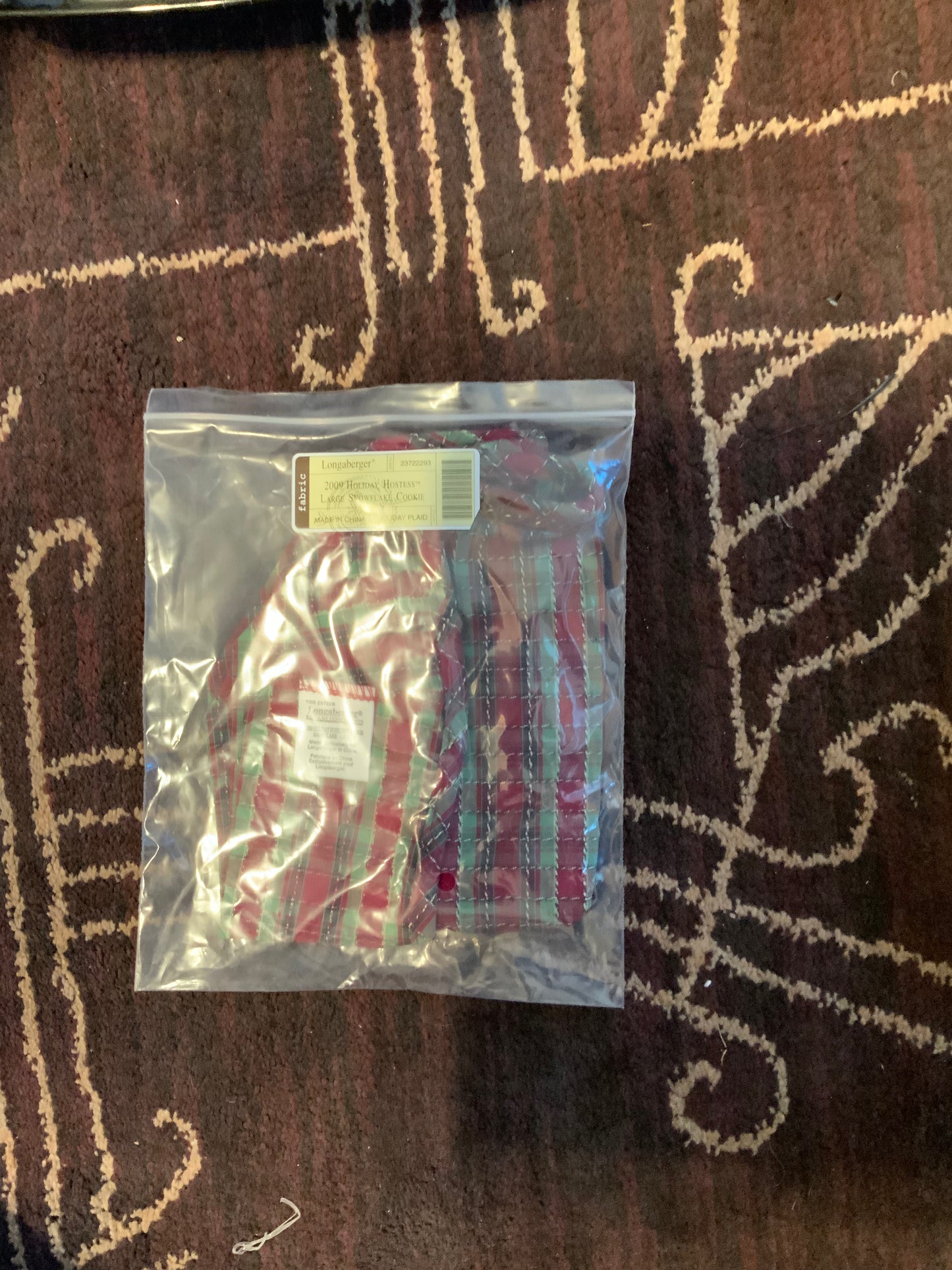 Longaberger 2009 holiday hostess large snowflake cookie liner in holiday plaid