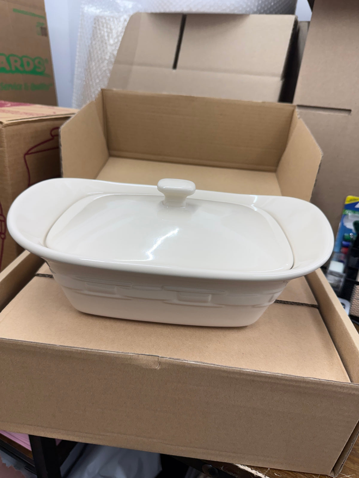 Longaberger small handled casserole in ivory