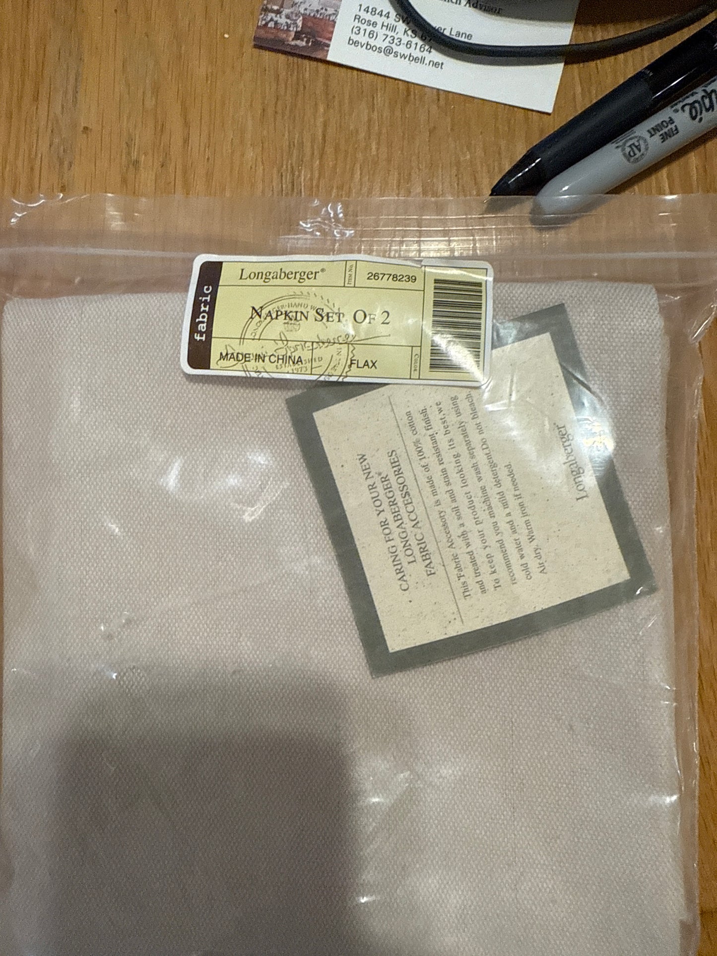 Longaberger pair of flax napkins