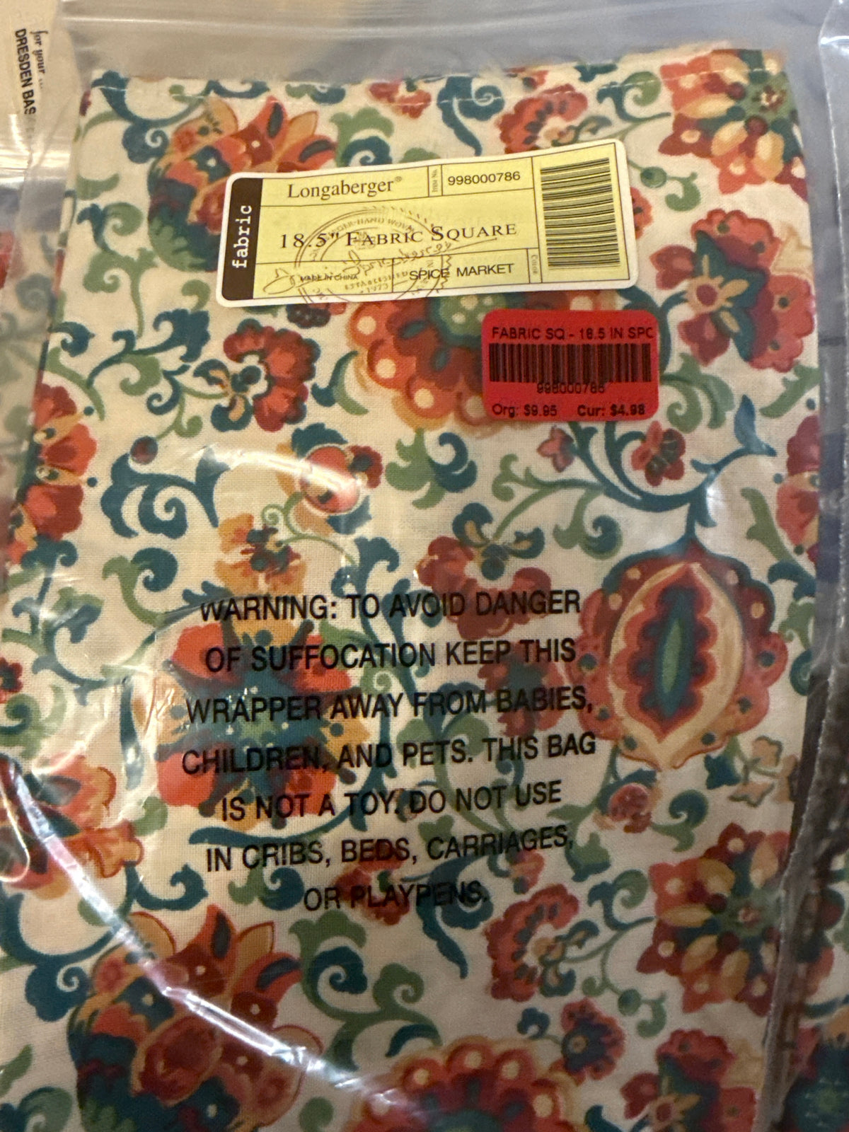 Longaberger 18.5” fabric square