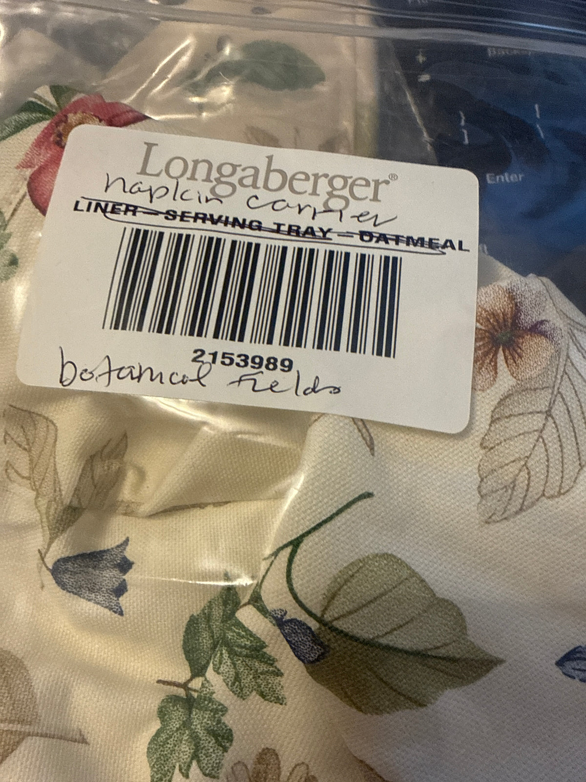 Longaberger napkin carrier liner in botanical fields