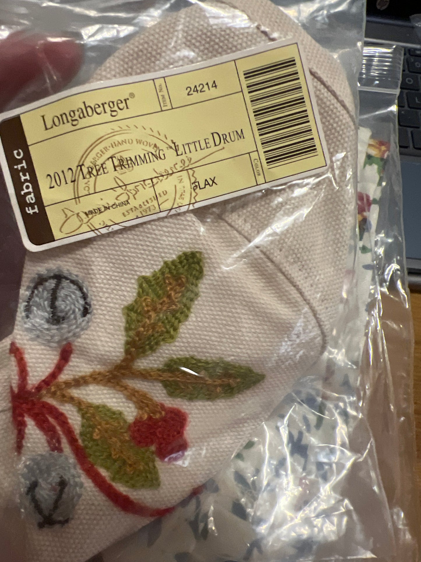 Longaberger 2012 tree trimmings little drum liner in flax