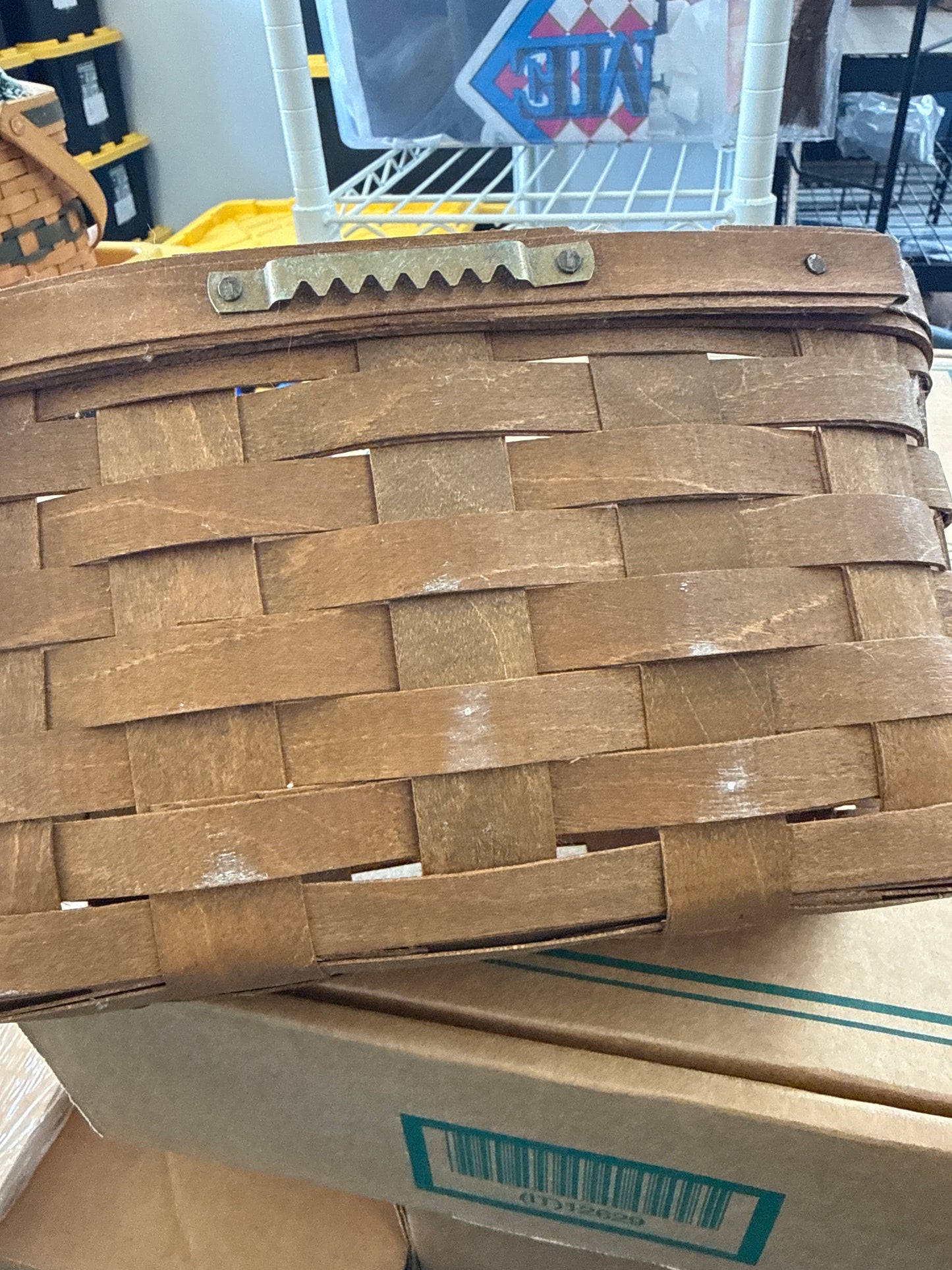 Longaberger medium key basket -handle is broken off and there is rubbing in the back of basket