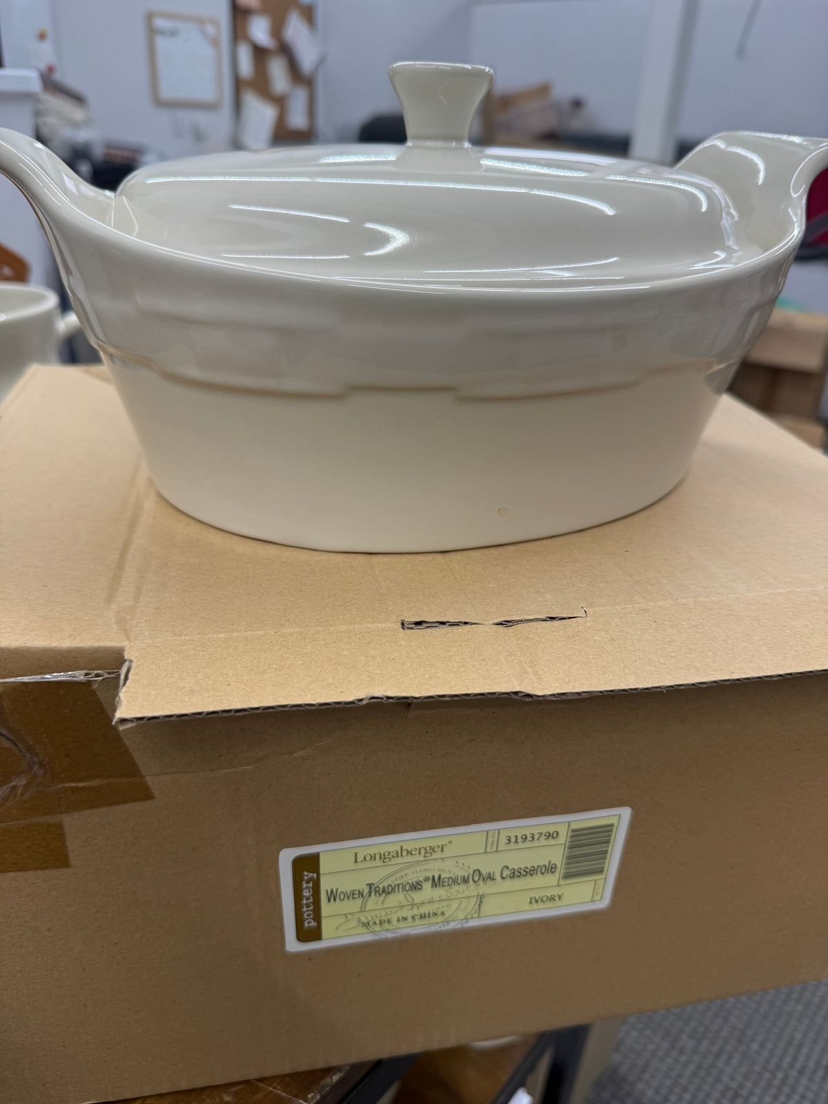Longaberger medium oval casserole in ivory