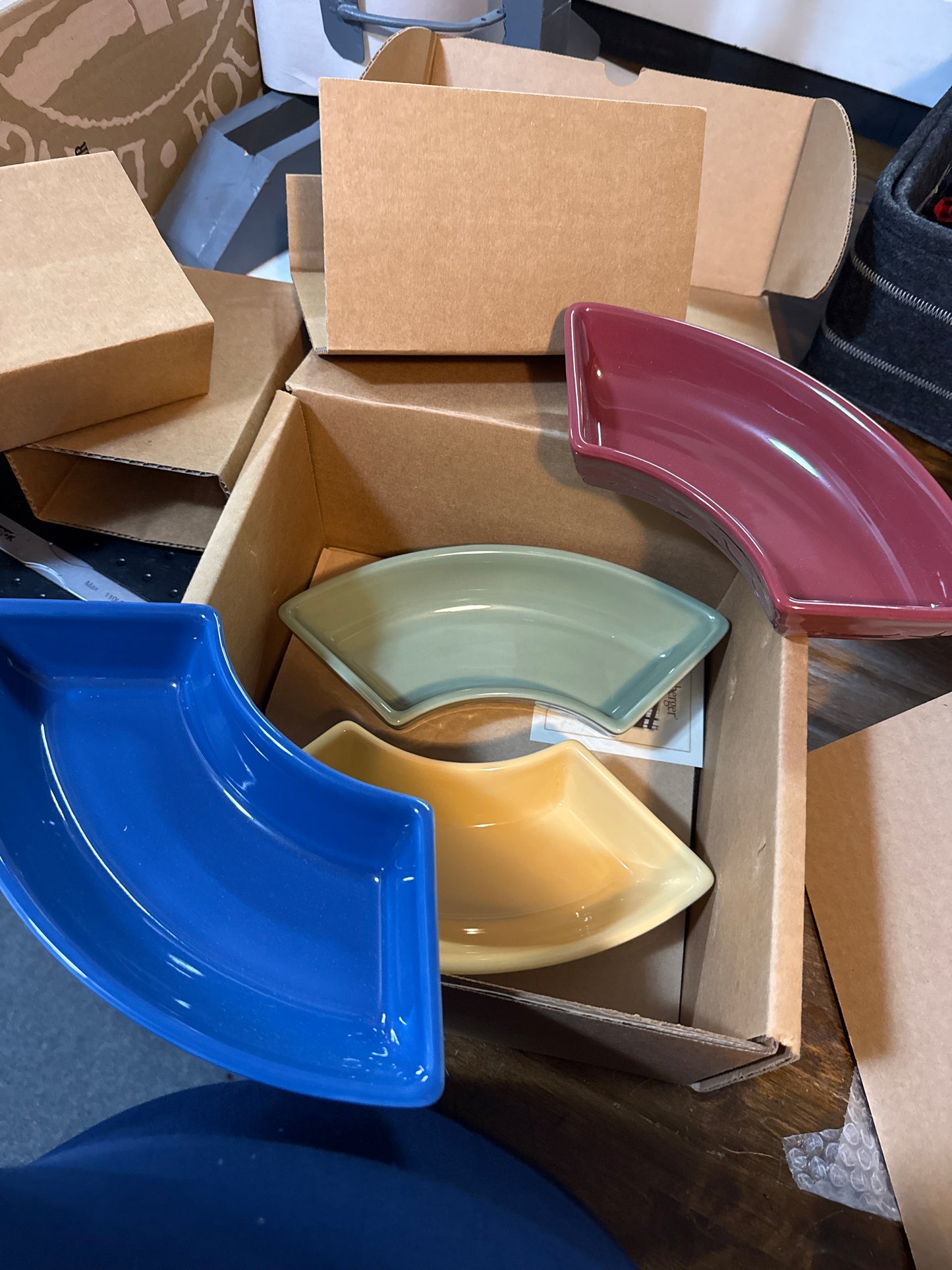 Longaberger crescent dishes in sage mix