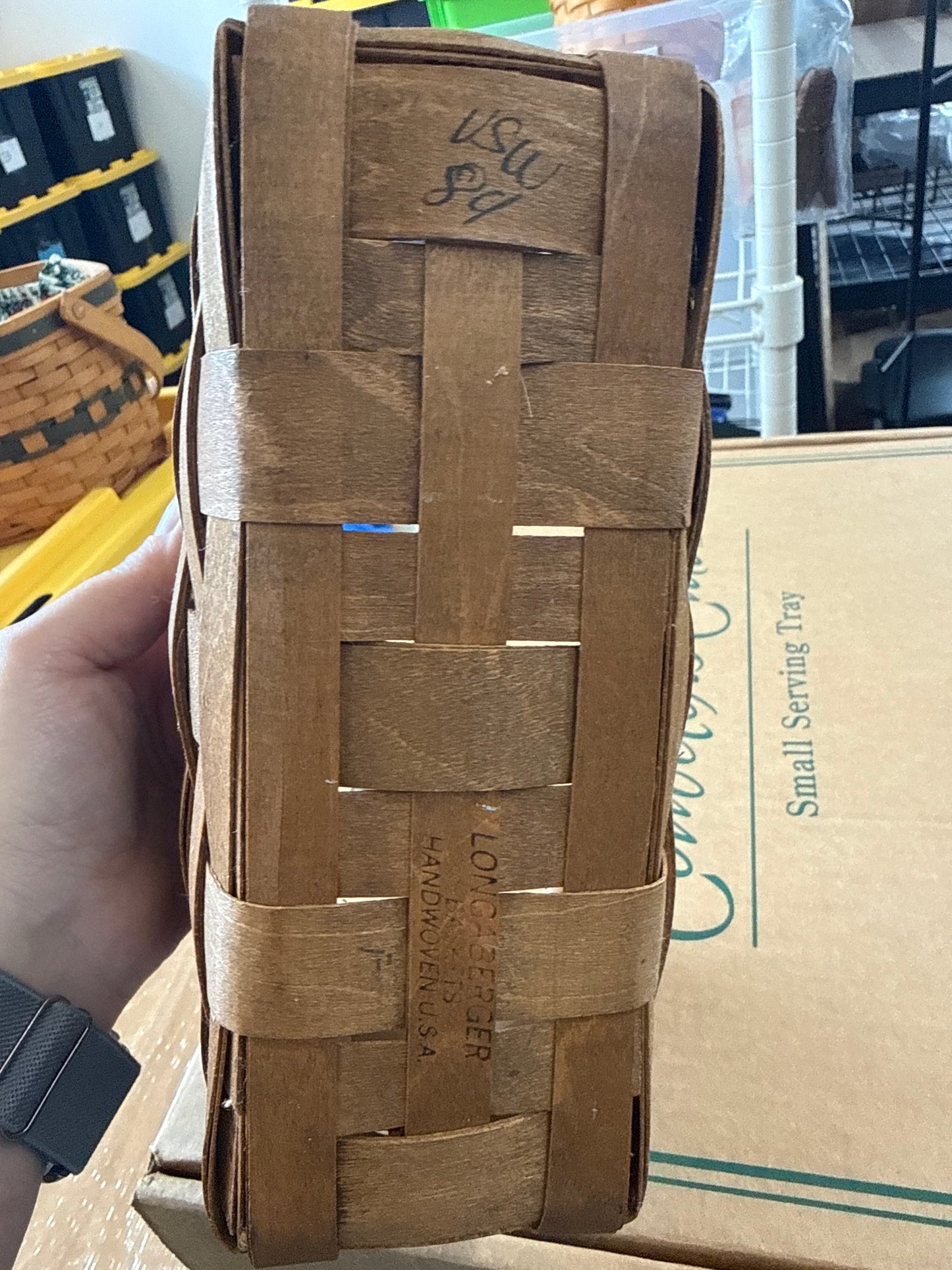 Longaberger medium key basket -handle is broken off and there is rubbing in the back of basket