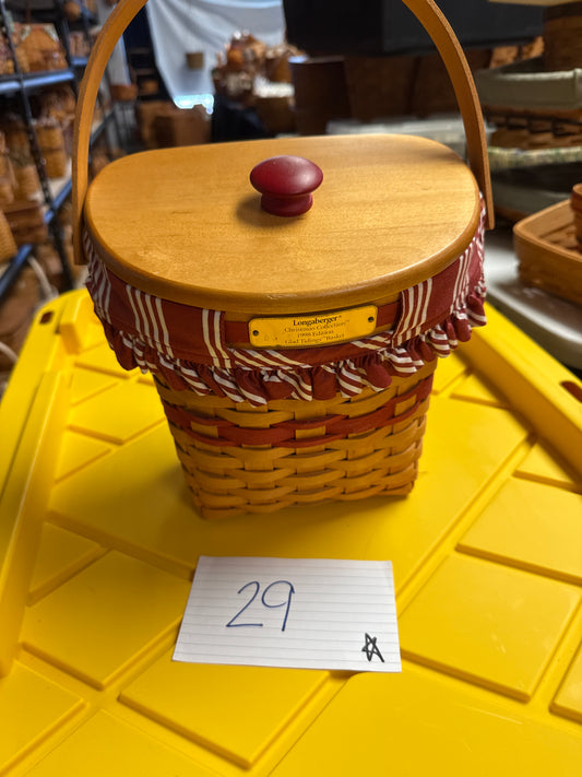 Longaberger 1998 glad tidings basket with lid, liner, and protector