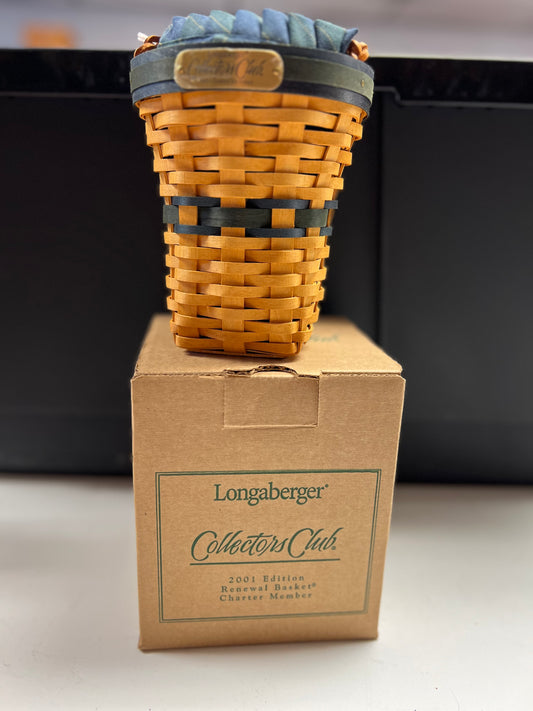 Longaberger 2001 Edition Renewal Basket Charter Member with Liner and Protector