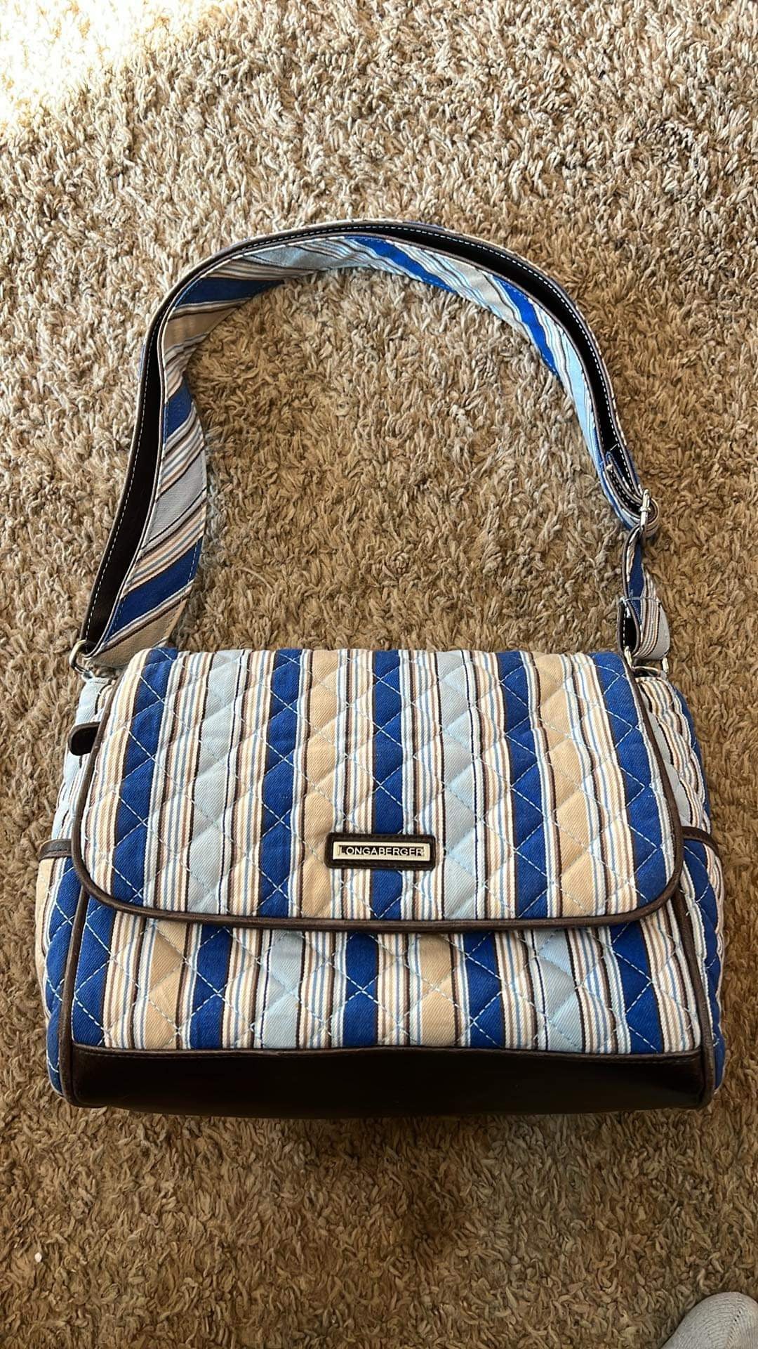 Longaberger Messenger Bag in Cabana Stripe Blue