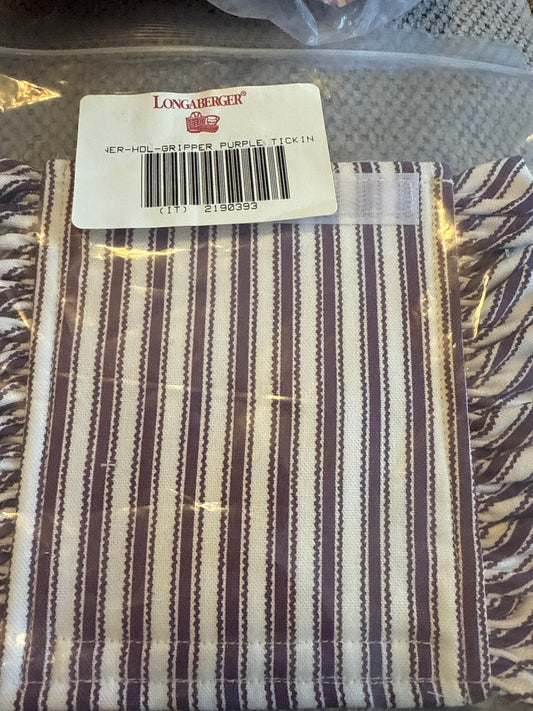 Longaberger handle gripper in purple ticking