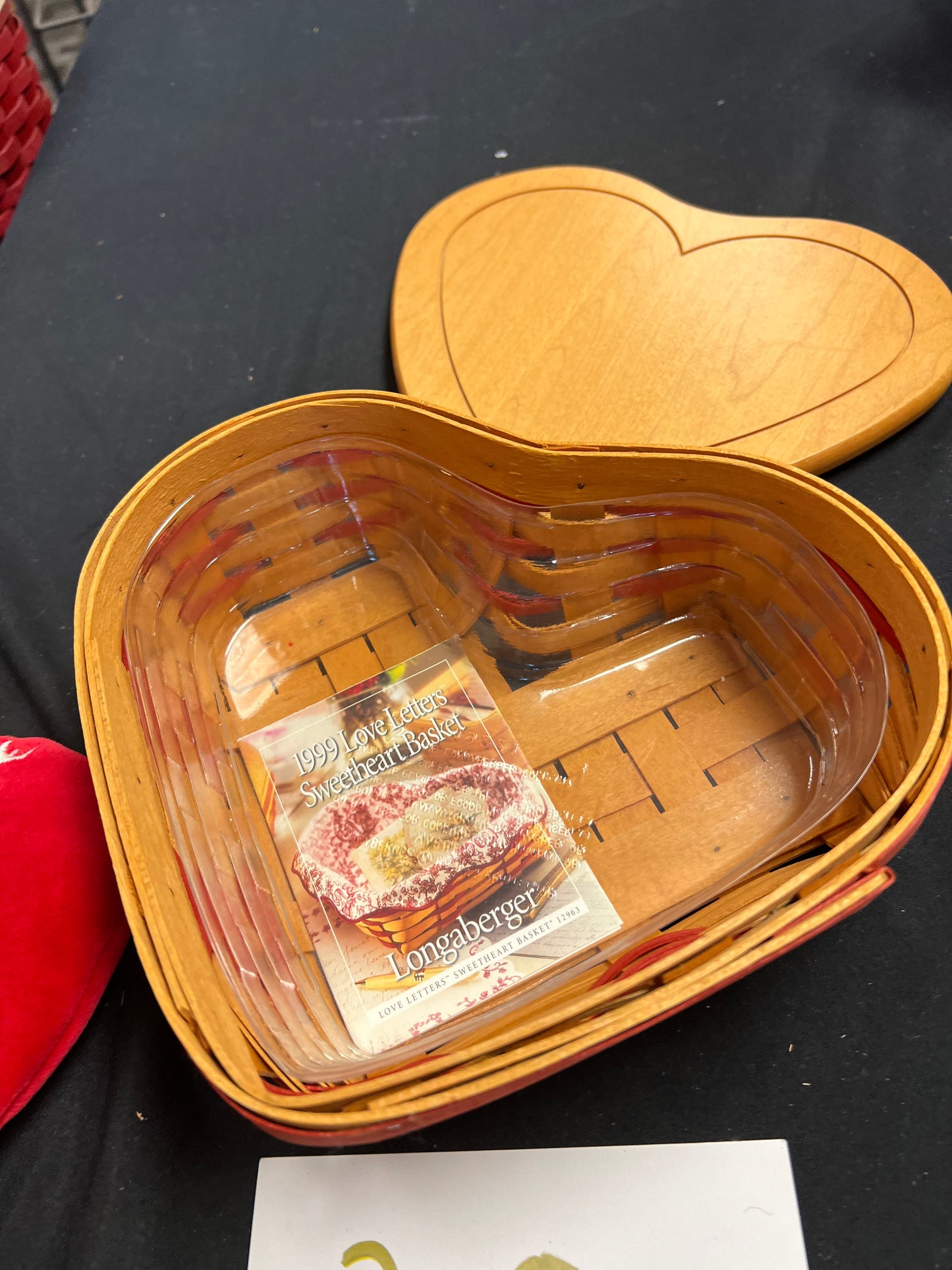 Longaberger love letters basket with lid, bear & protector